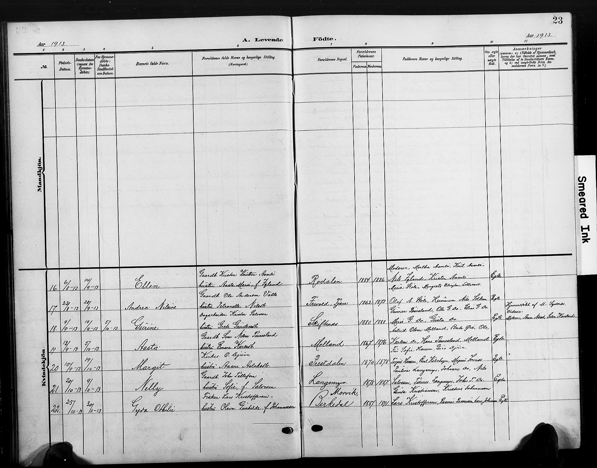 Hommedal sokneprestkontor, AV/SAK-1111-0023/F/Fb/Fbb/L0008: Parish register (copy) no. B 8, 1905-1929, p. 23