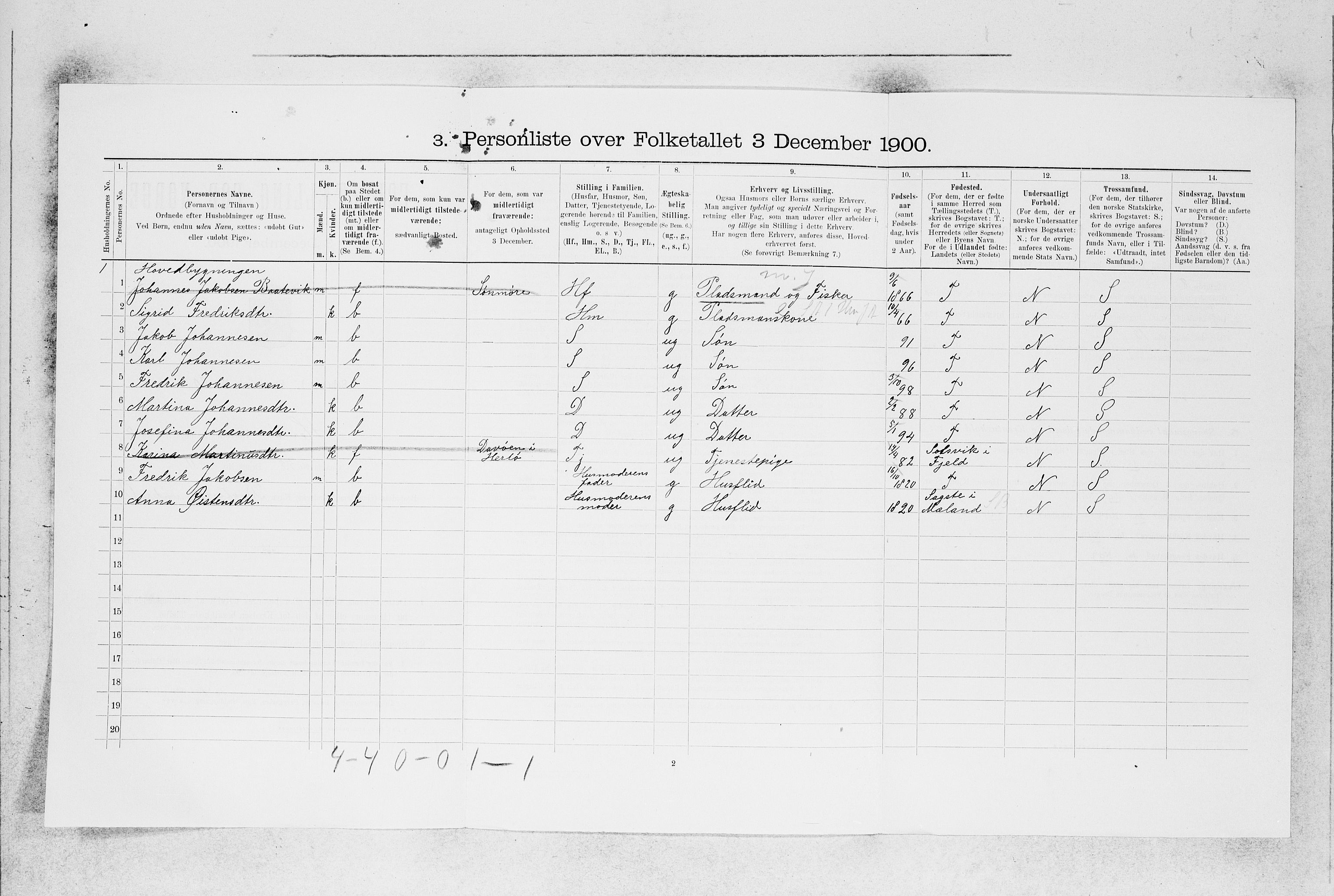 SAB, 1900 census for Herdla, 1900, p. 961