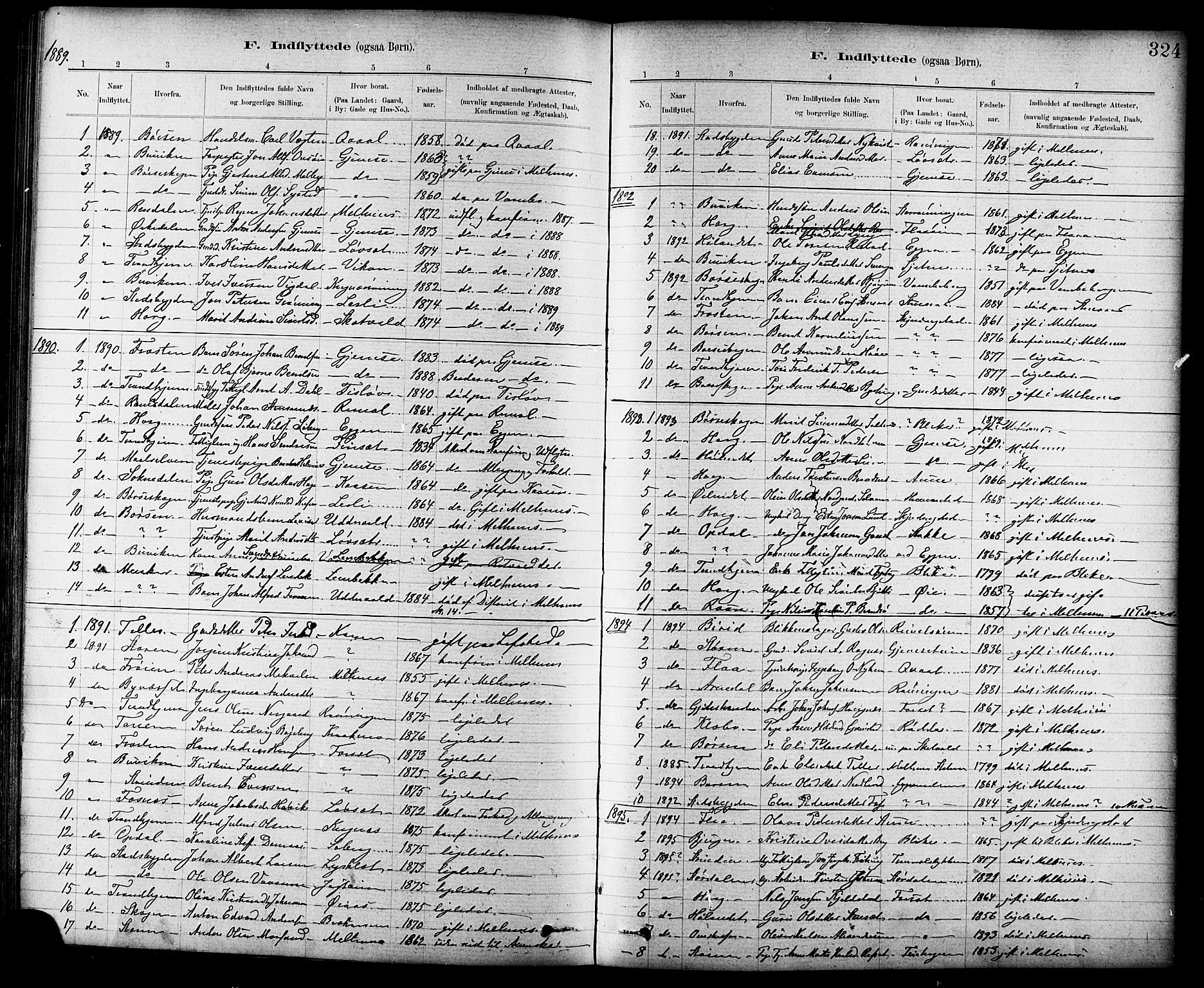 Ministerialprotokoller, klokkerbøker og fødselsregistre - Sør-Trøndelag, SAT/A-1456/691/L1094: Parish register (copy) no. 691C05, 1879-1911, p. 324