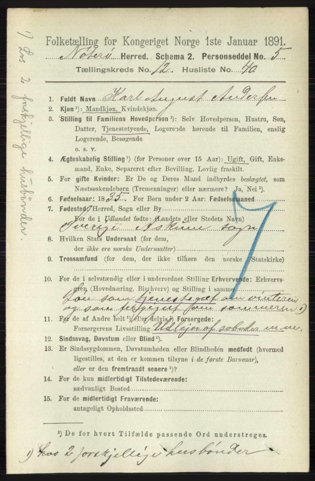 RA, 1891 census for 0722 Nøtterøy, 1891, p. 6593