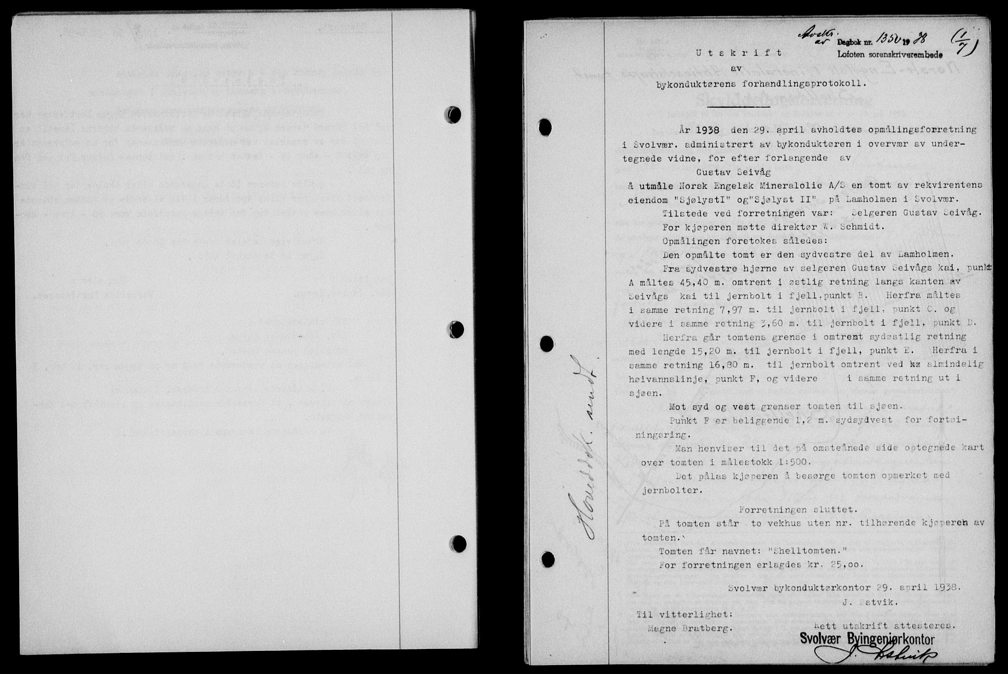 Lofoten sorenskriveri, SAT/A-0017/1/2/2C/L0004a: Mortgage book no. 4a, 1938-1938, Diary no: : 1350/1938