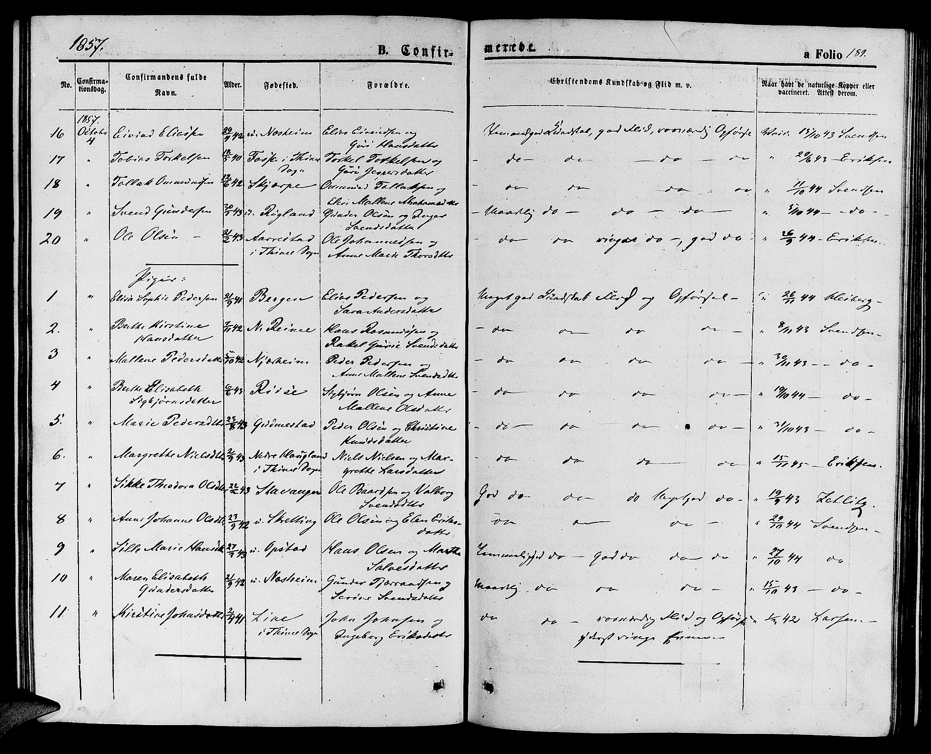 Hå sokneprestkontor, SAST/A-101801/001/30BB/L0001: Parish register (copy) no. B 1, 1854-1883, p. 189