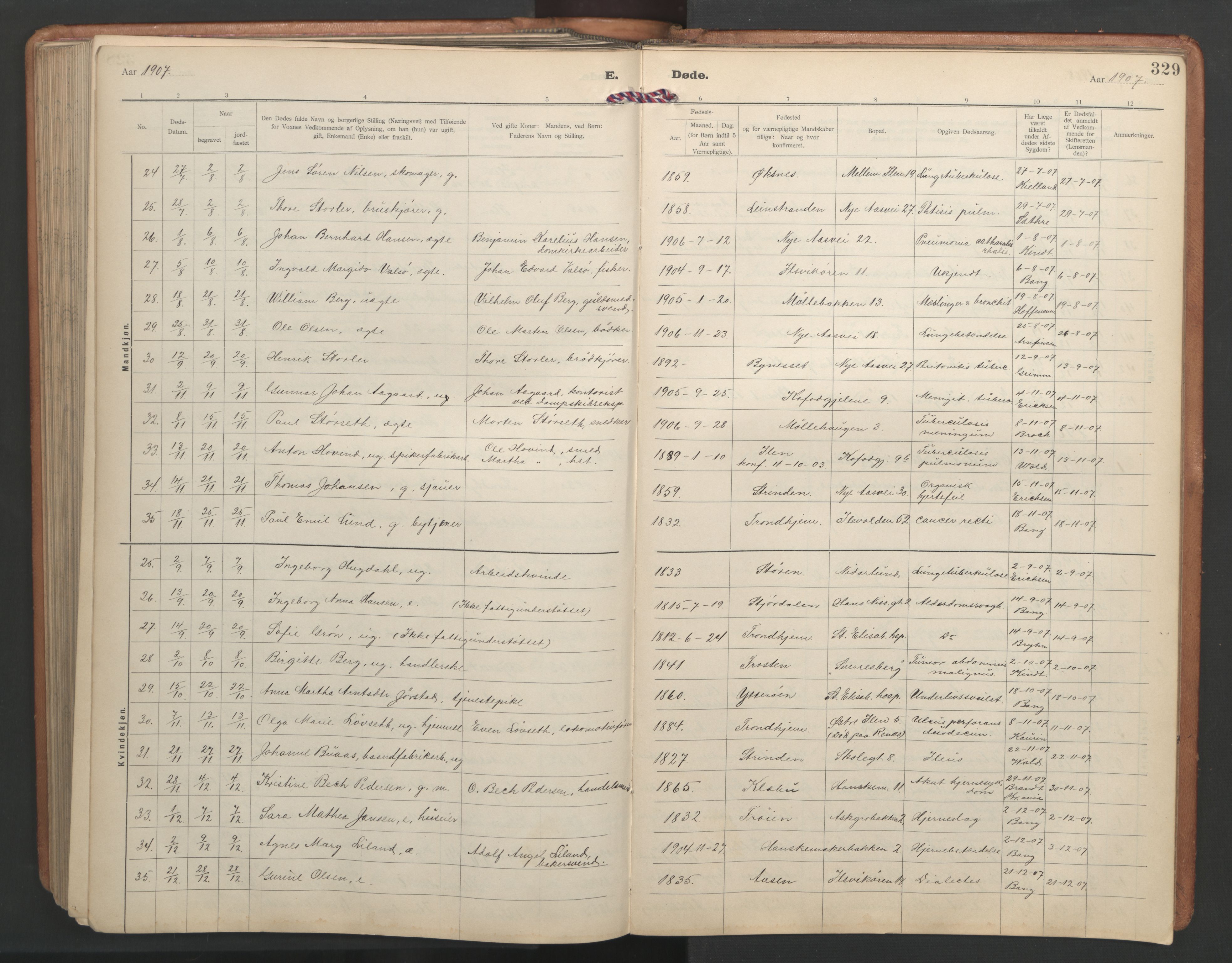 Ministerialprotokoller, klokkerbøker og fødselsregistre - Sør-Trøndelag, SAT/A-1456/603/L0173: Parish register (copy) no. 603C01, 1907-1962, p. 329