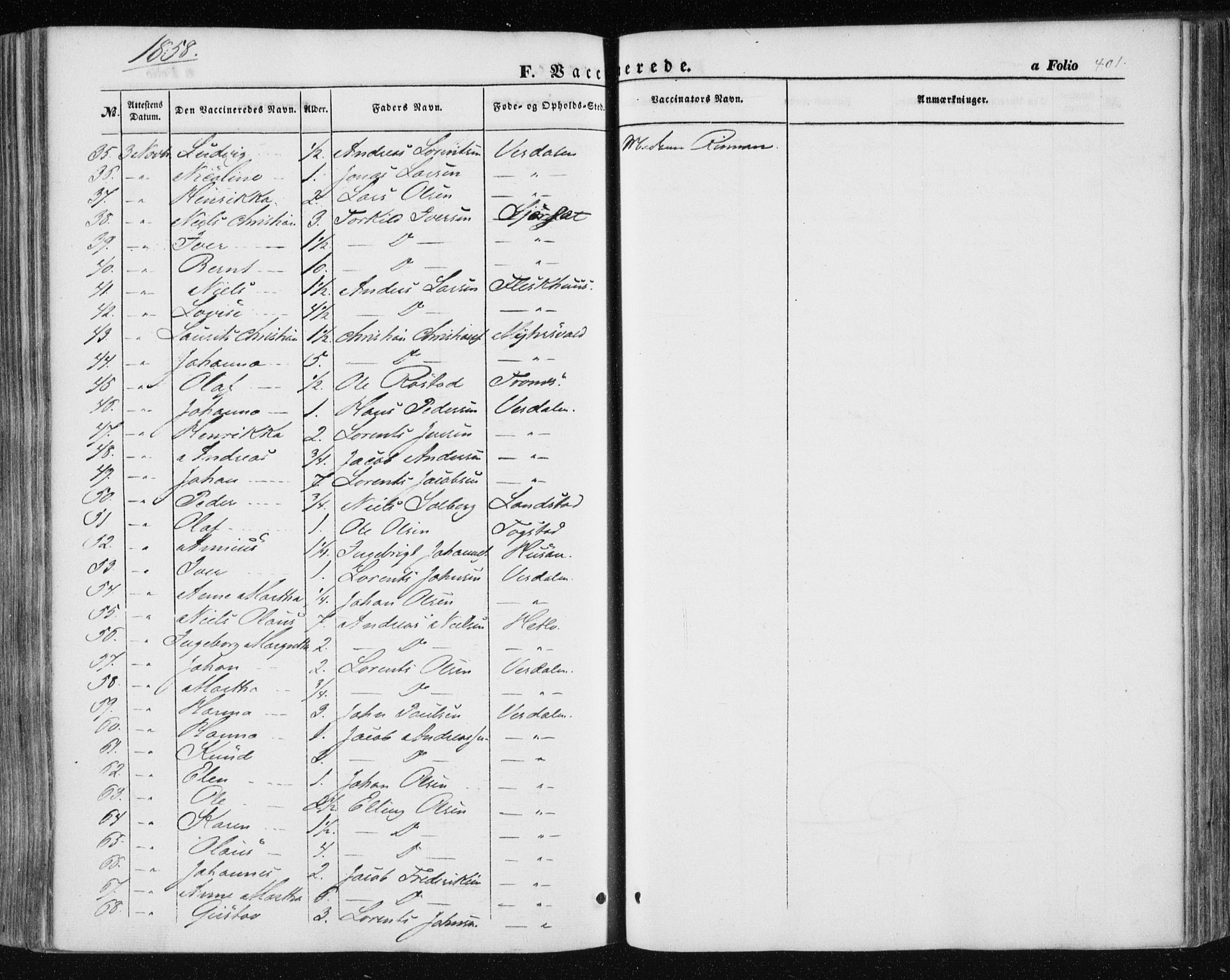 Ministerialprotokoller, klokkerbøker og fødselsregistre - Nord-Trøndelag, SAT/A-1458/723/L0240: Parish register (official) no. 723A09, 1852-1860, p. 401