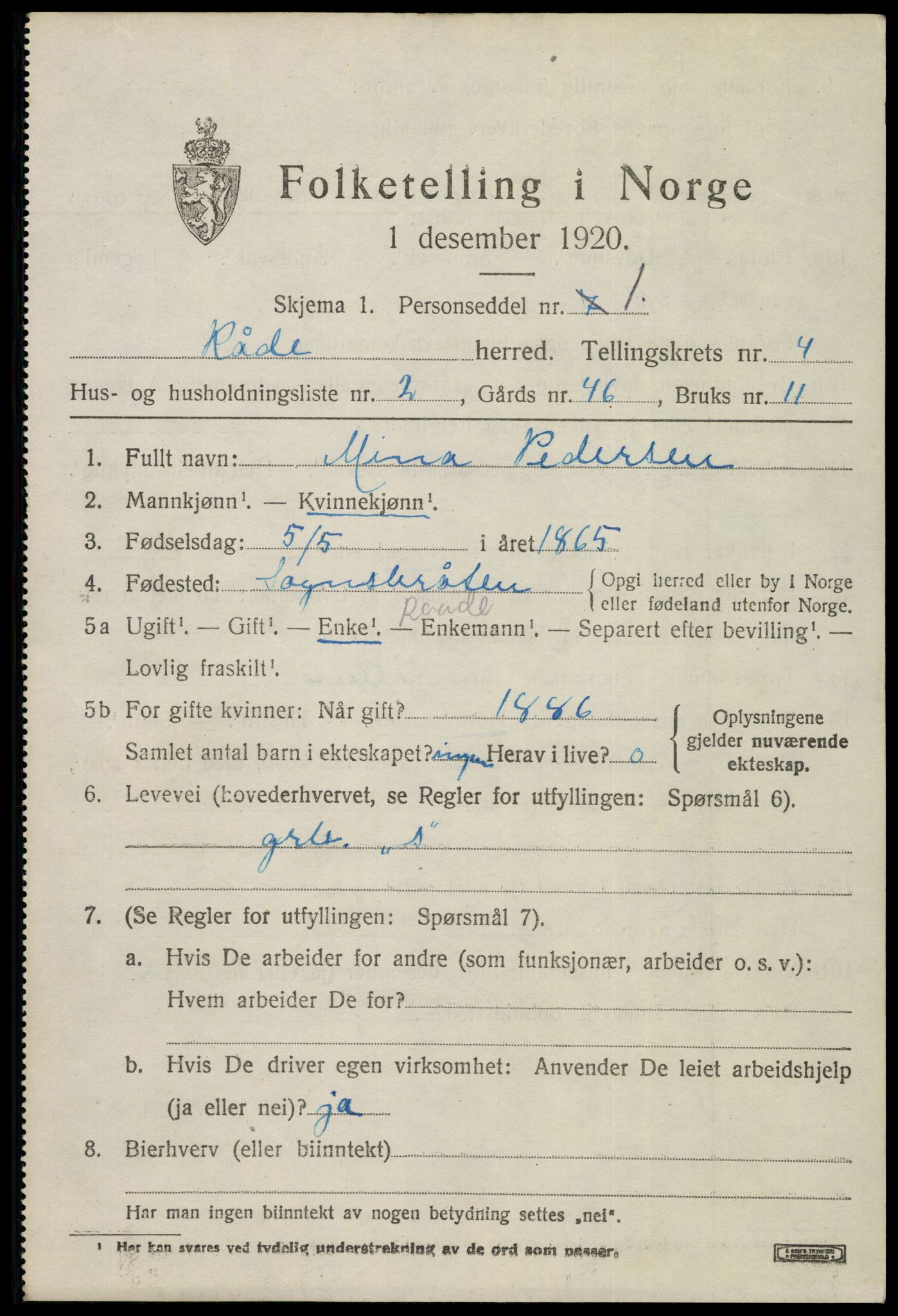 SAO, 1920 census for Råde, 1920, p. 4053