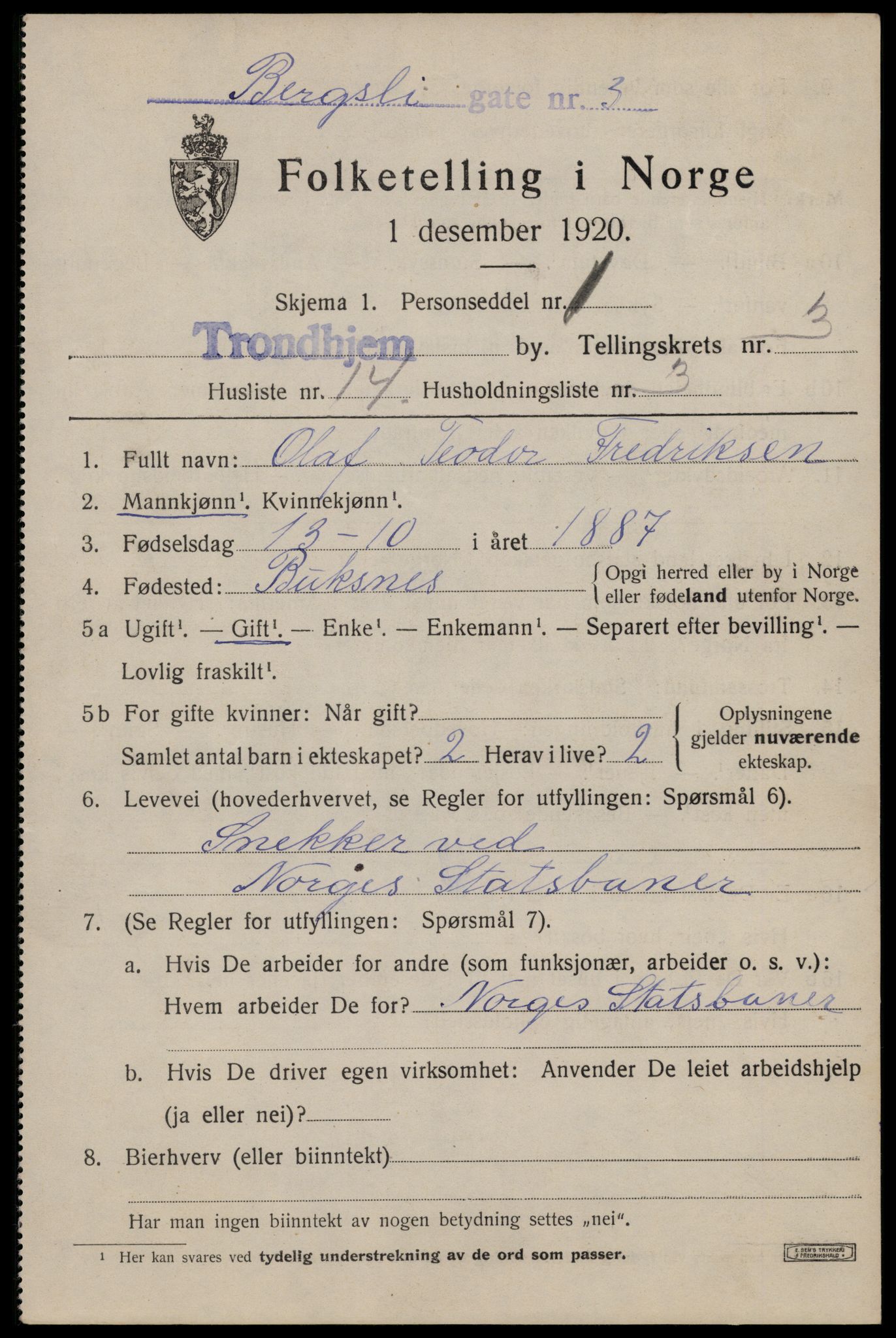 SAT, 1920 census for Trondheim, 1920, p. 35858