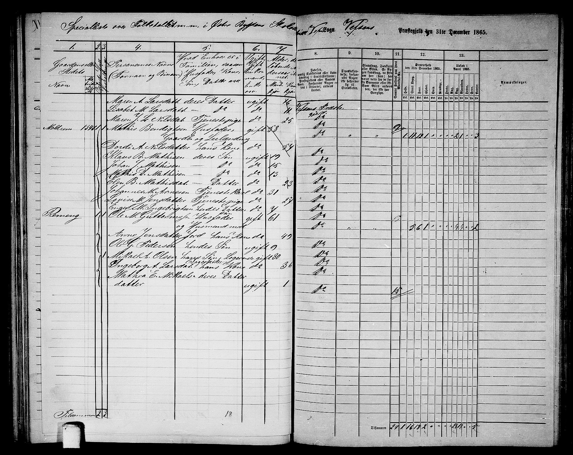 RA, 1865 census for Vefsn, 1865, p. 131