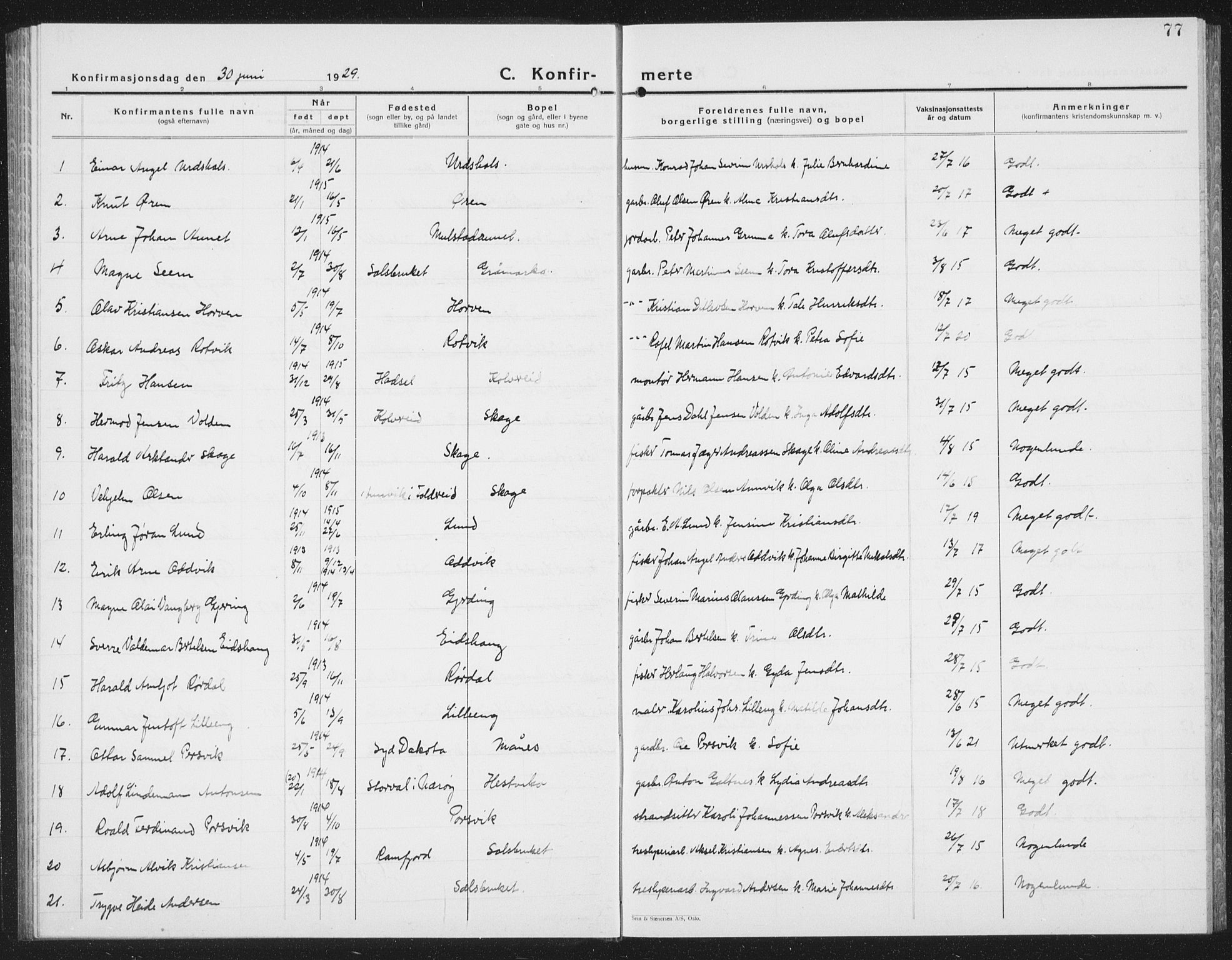Ministerialprotokoller, klokkerbøker og fødselsregistre - Nord-Trøndelag, SAT/A-1458/780/L0654: Parish register (copy) no. 780C06, 1928-1942, p. 77