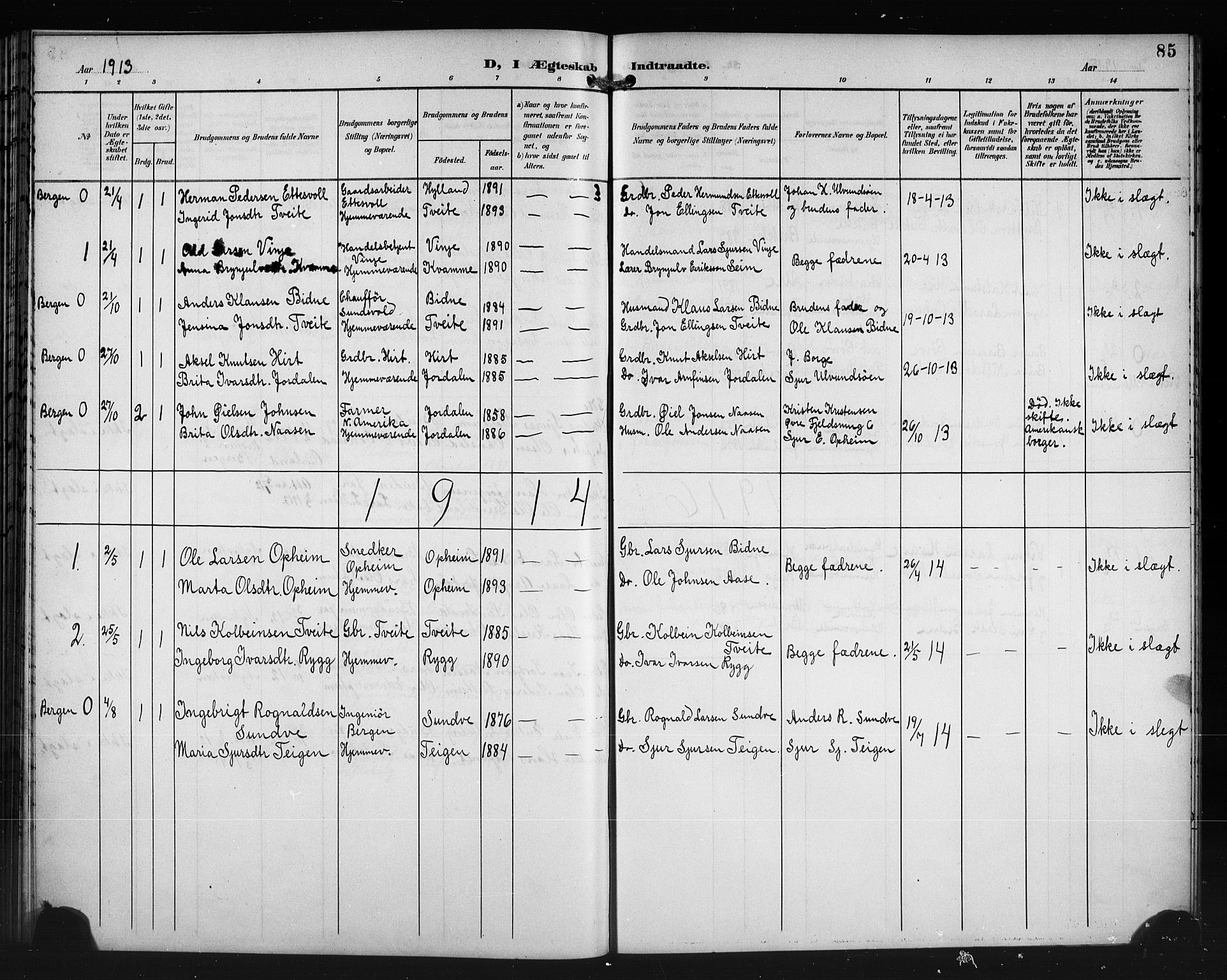 Vossestrand Sokneprestembete, SAB/A-79101/H/Hab: Parish register (copy) no. A 3, 1900-1918, p. 85
