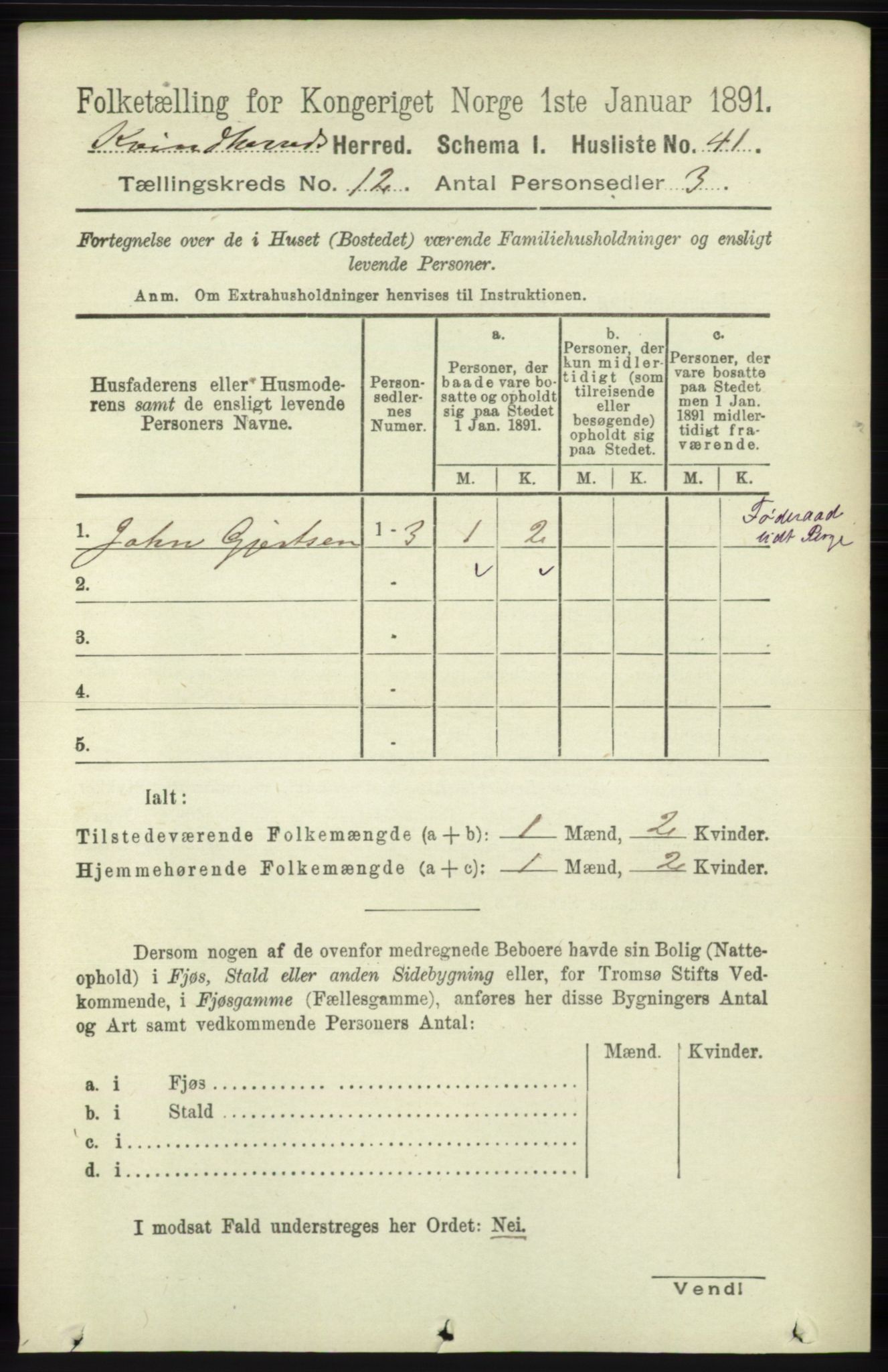 RA, 1891 census for 1224 Kvinnherad, 1891, p. 3960