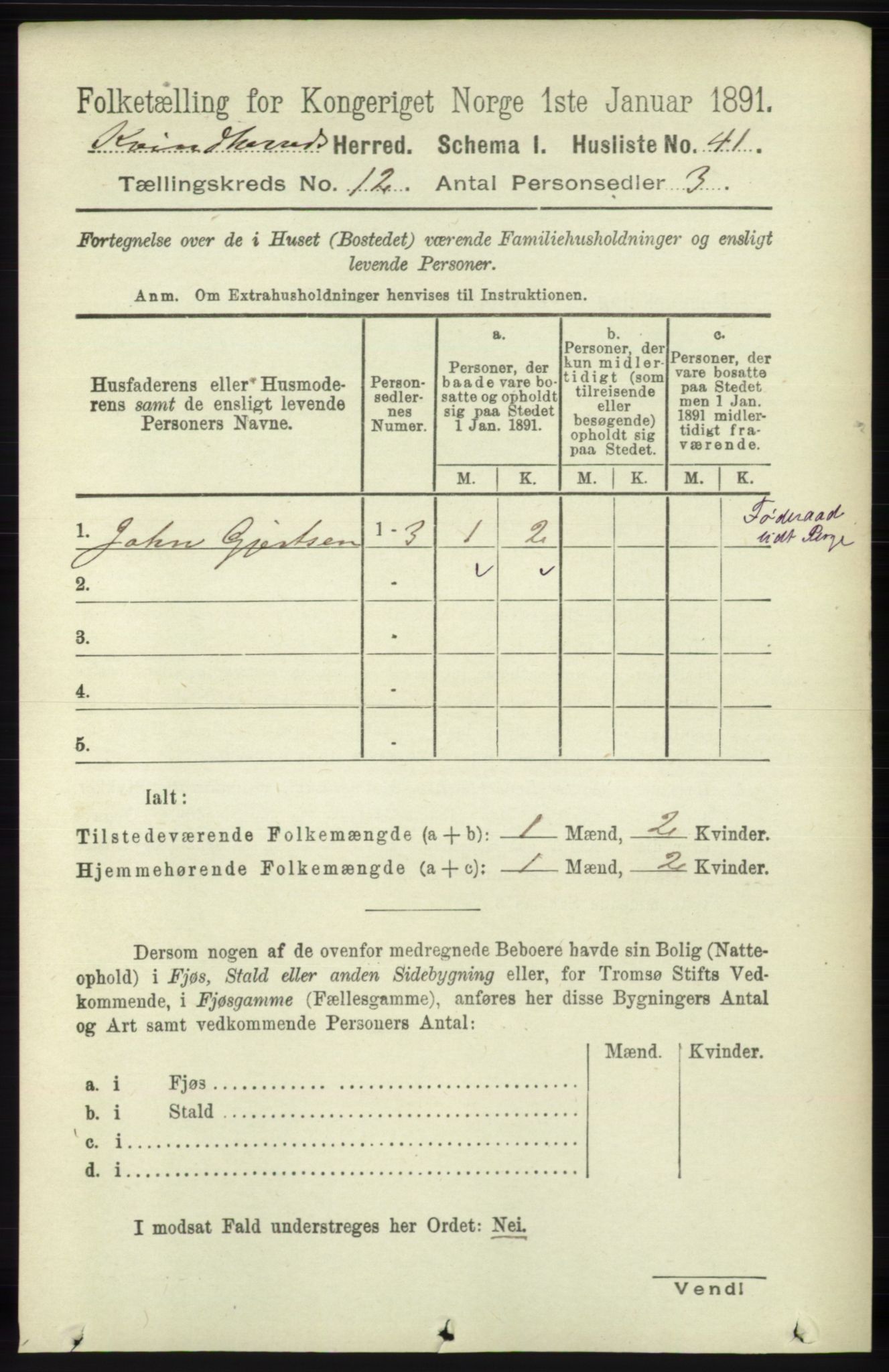 RA, 1891 census for 1224 Kvinnherad, 1891, p. 3960