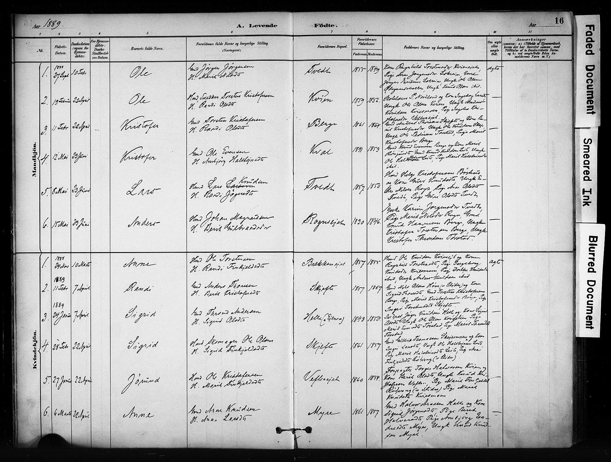 Vang prestekontor, Valdres, SAH/PREST-140/H/Ha/L0009: Parish register (official) no. 9, 1882-1914, p. 16