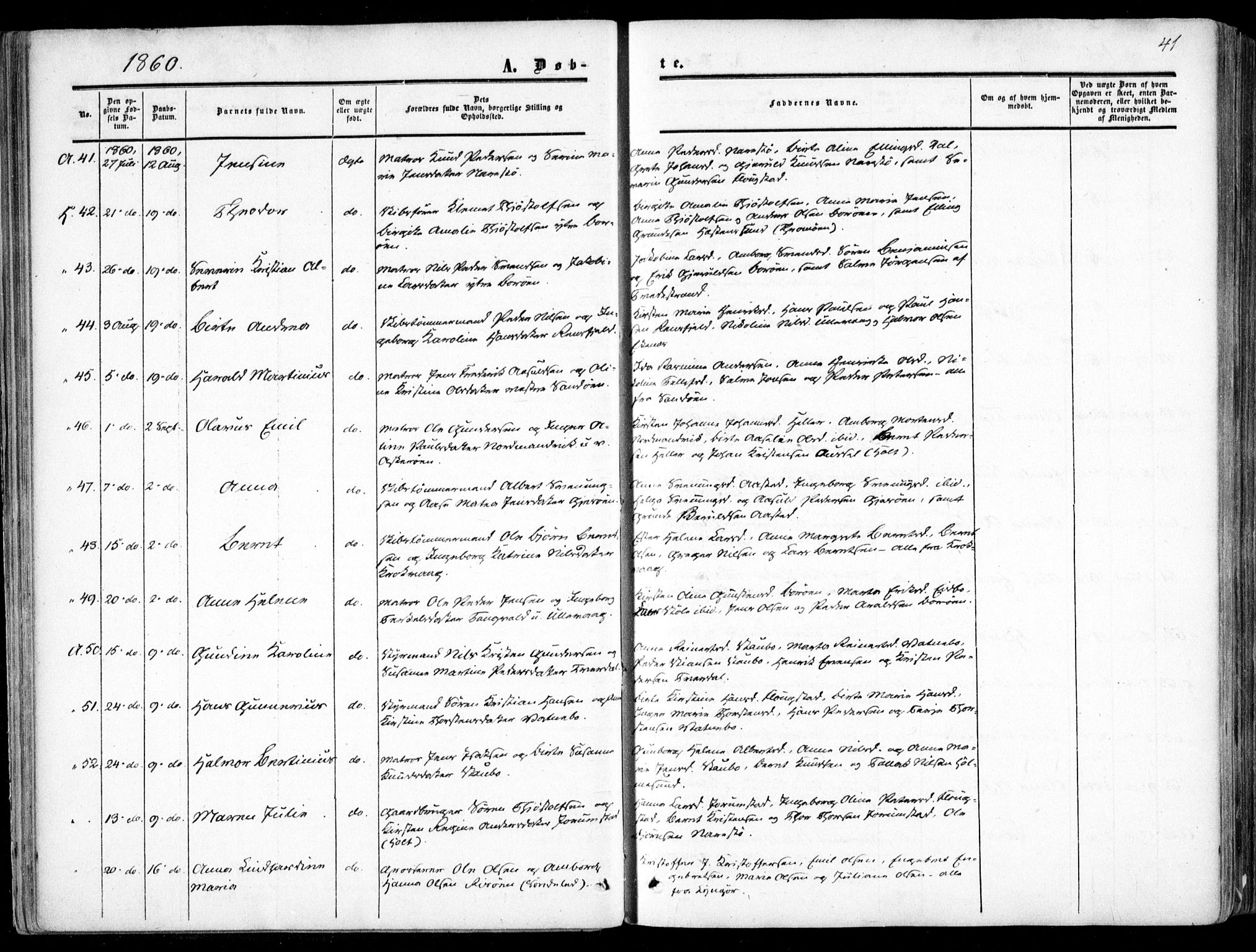 Dypvåg sokneprestkontor, SAK/1111-0007/F/Fa/Faa/L0006: Parish register (official) no. A 6, 1855-1872, p. 41