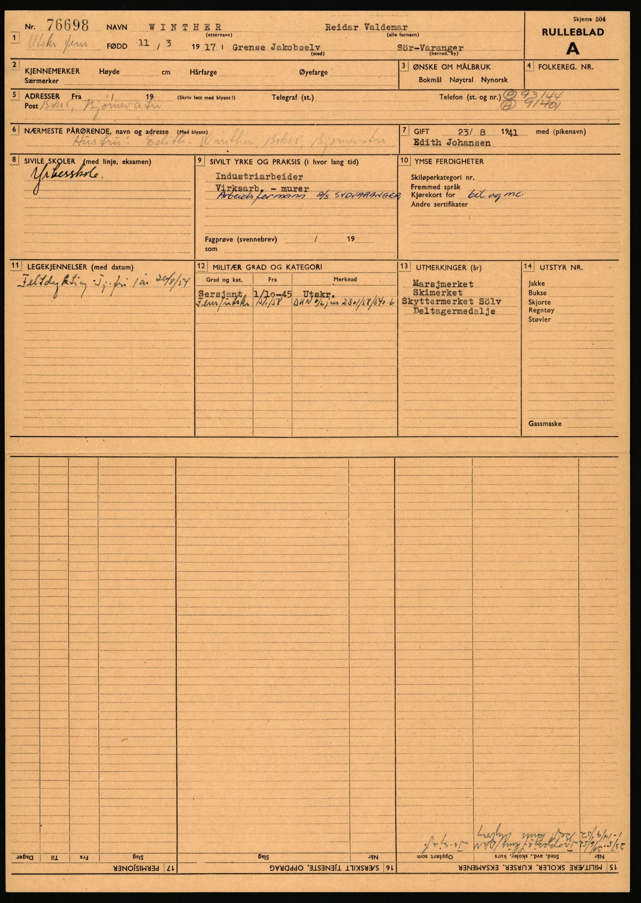 Forsvaret, Varanger bataljon, AV/RA-RAFA-2258/1/D/L0456: Rulleblad og tjenesteuttalelser for befal født 1916-1919 og 1921-1923, 1916-1923, p. 195