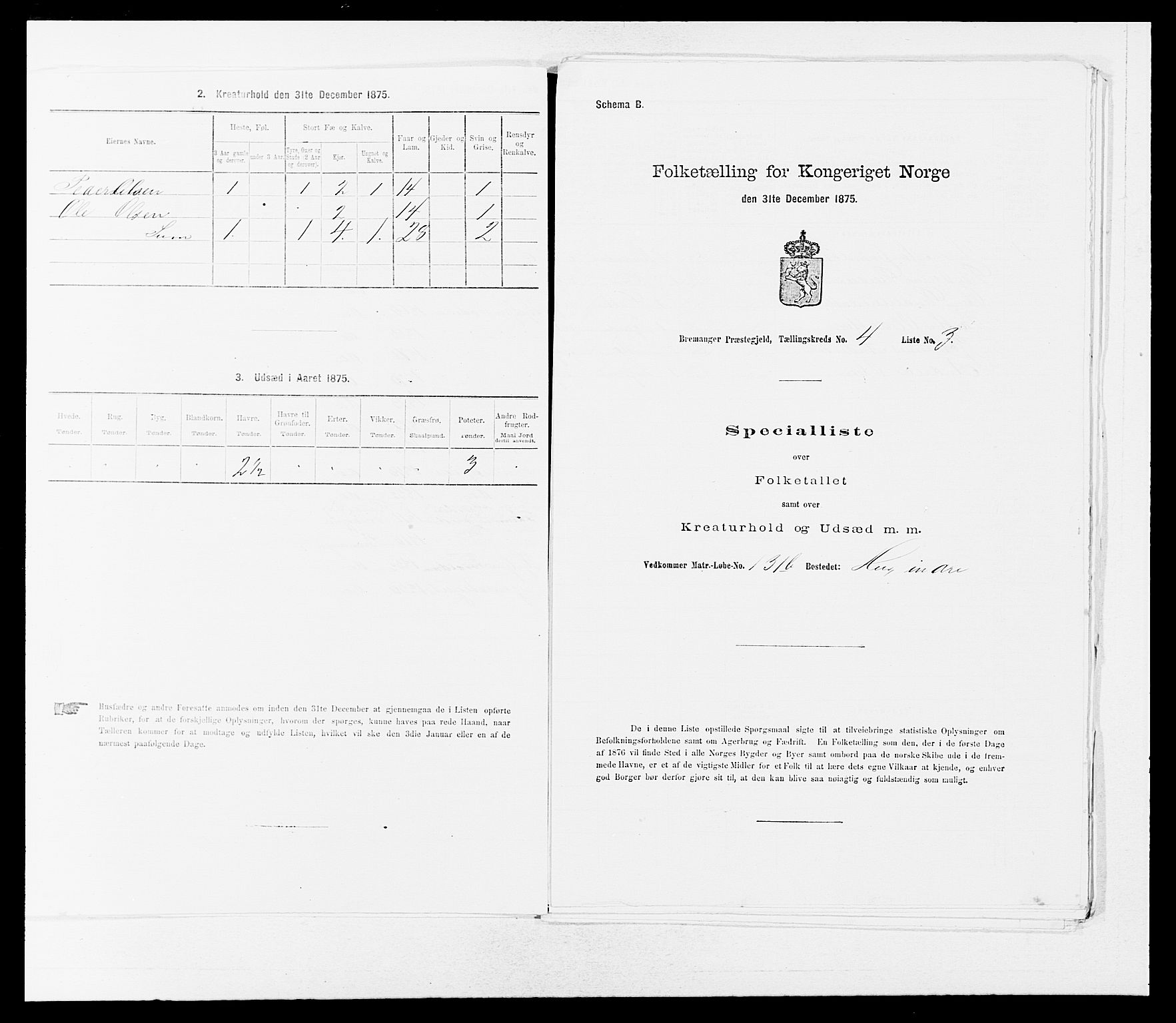 SAB, 1875 Census for 1438P Bremanger, 1875, p. 523