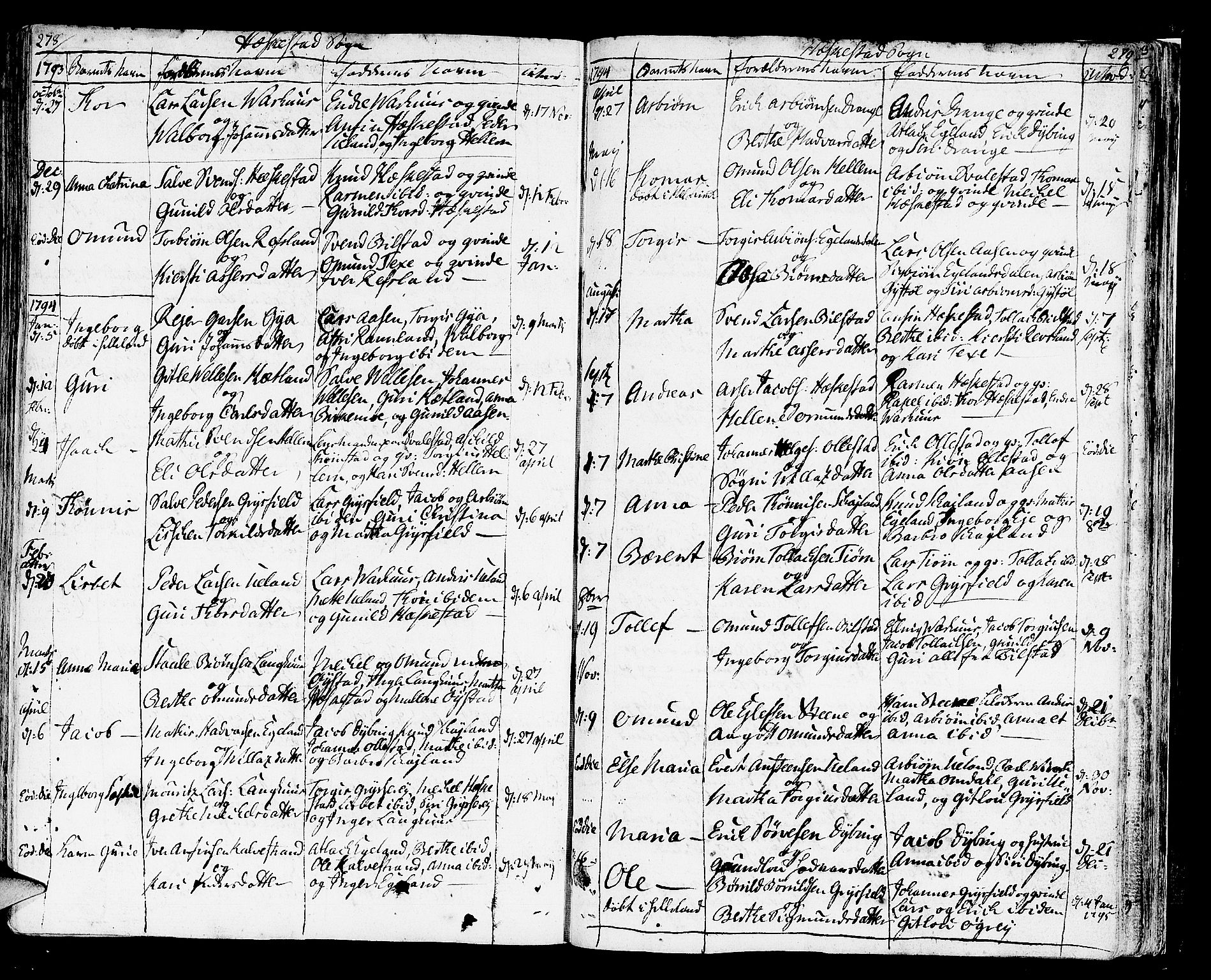 Helleland sokneprestkontor, SAST/A-101810: Parish register (official) no. A 3 /3, 1791-1817, p. 278-279