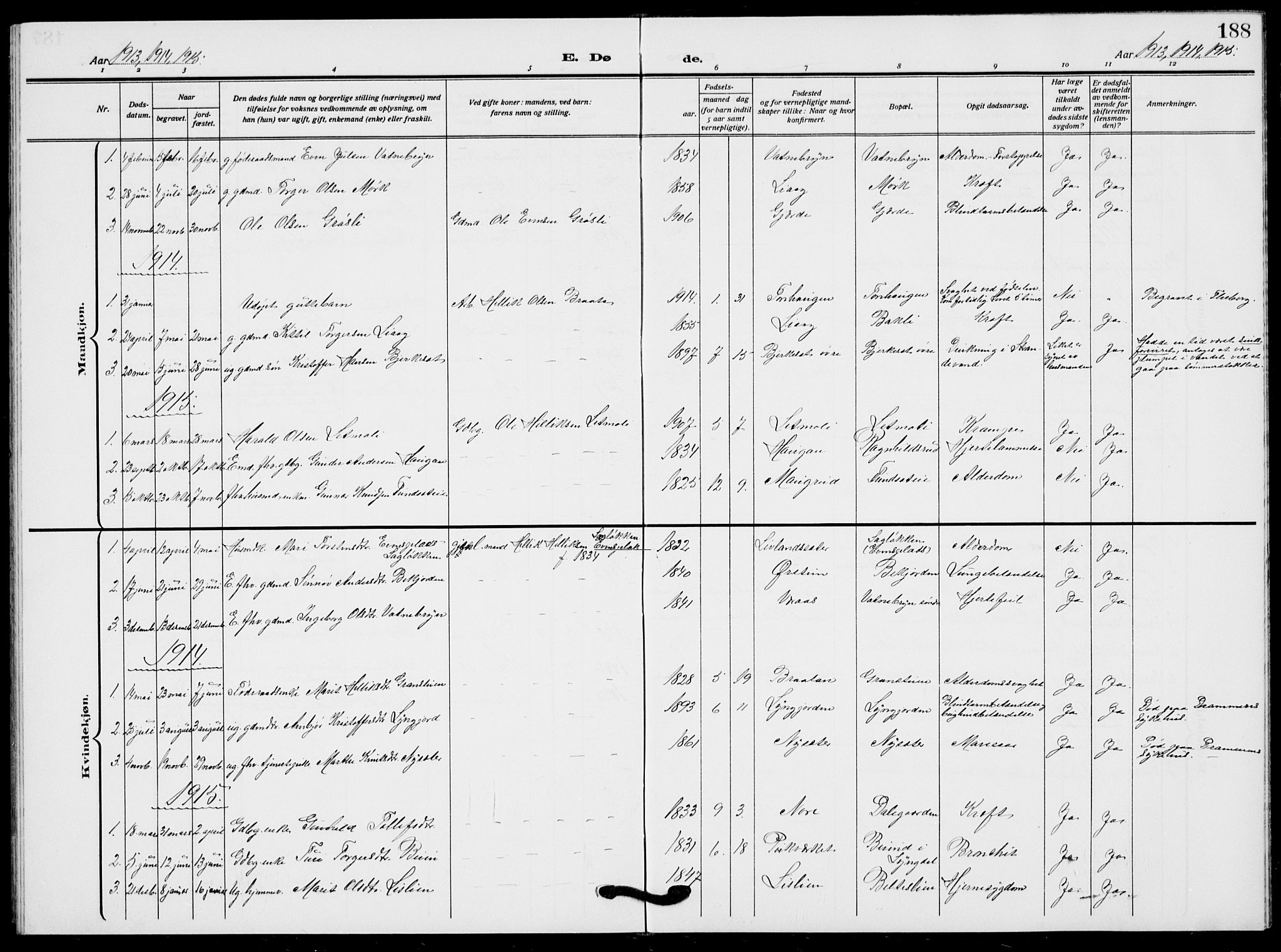 Flesberg kirkebøker, AV/SAKO-A-18/G/Ga/L0006: Parish register (copy) no. I 6, 1909-1924, p. 188