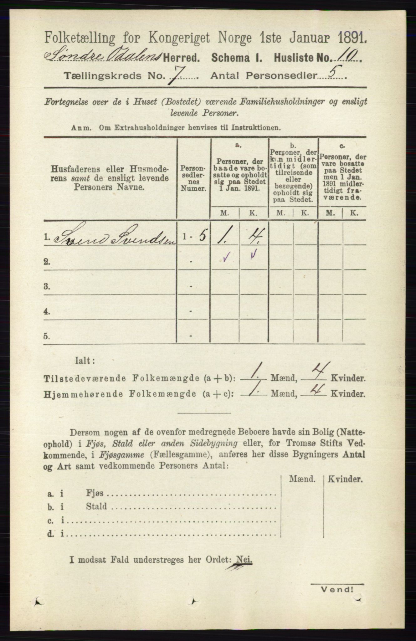 RA, 1891 census for 0419 Sør-Odal, 1891, p. 3501