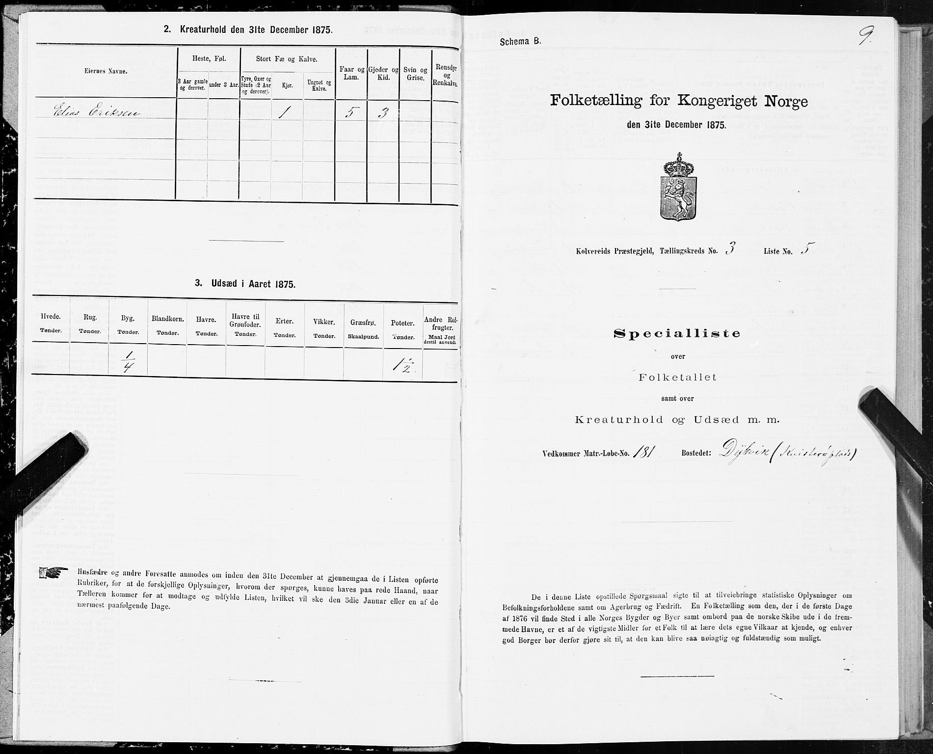 SAT, 1875 census for 1752P Kolvereid, 1875, p. 2009