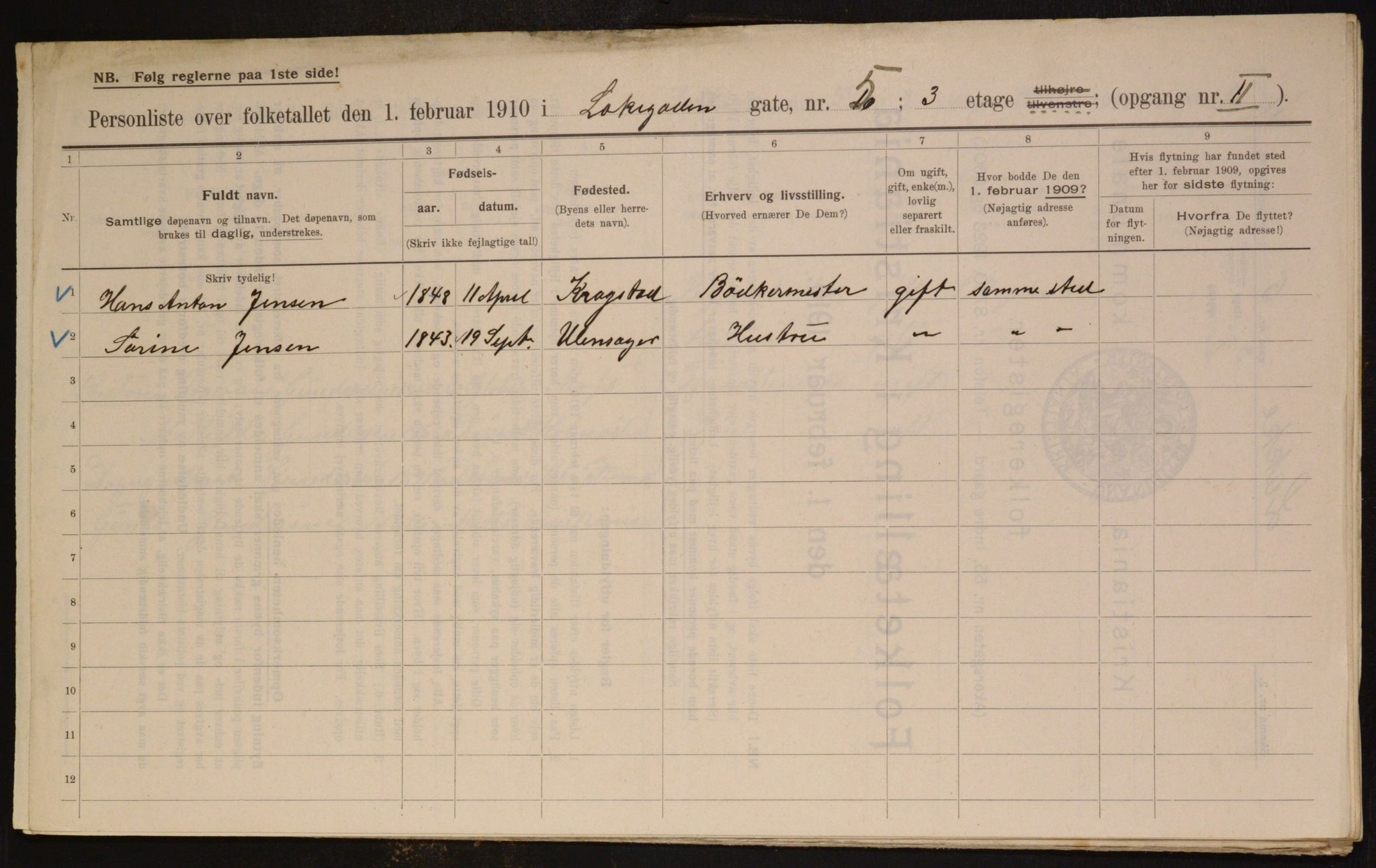 OBA, Municipal Census 1910 for Kristiania, 1910, p. 53380