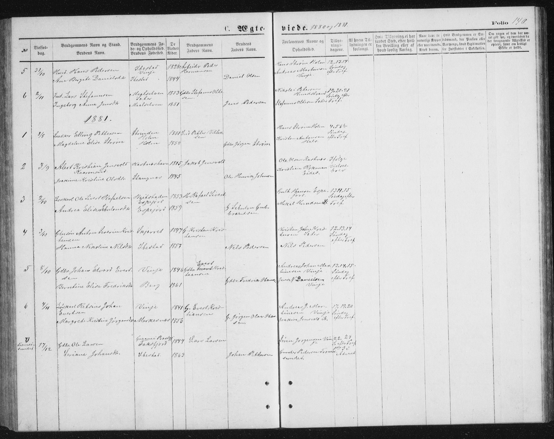 Tranøy sokneprestkontor, SATØ/S-1313/I/Ia/Iab/L0013klokker: Parish register (copy) no. 13, 1874-1896, p. 140