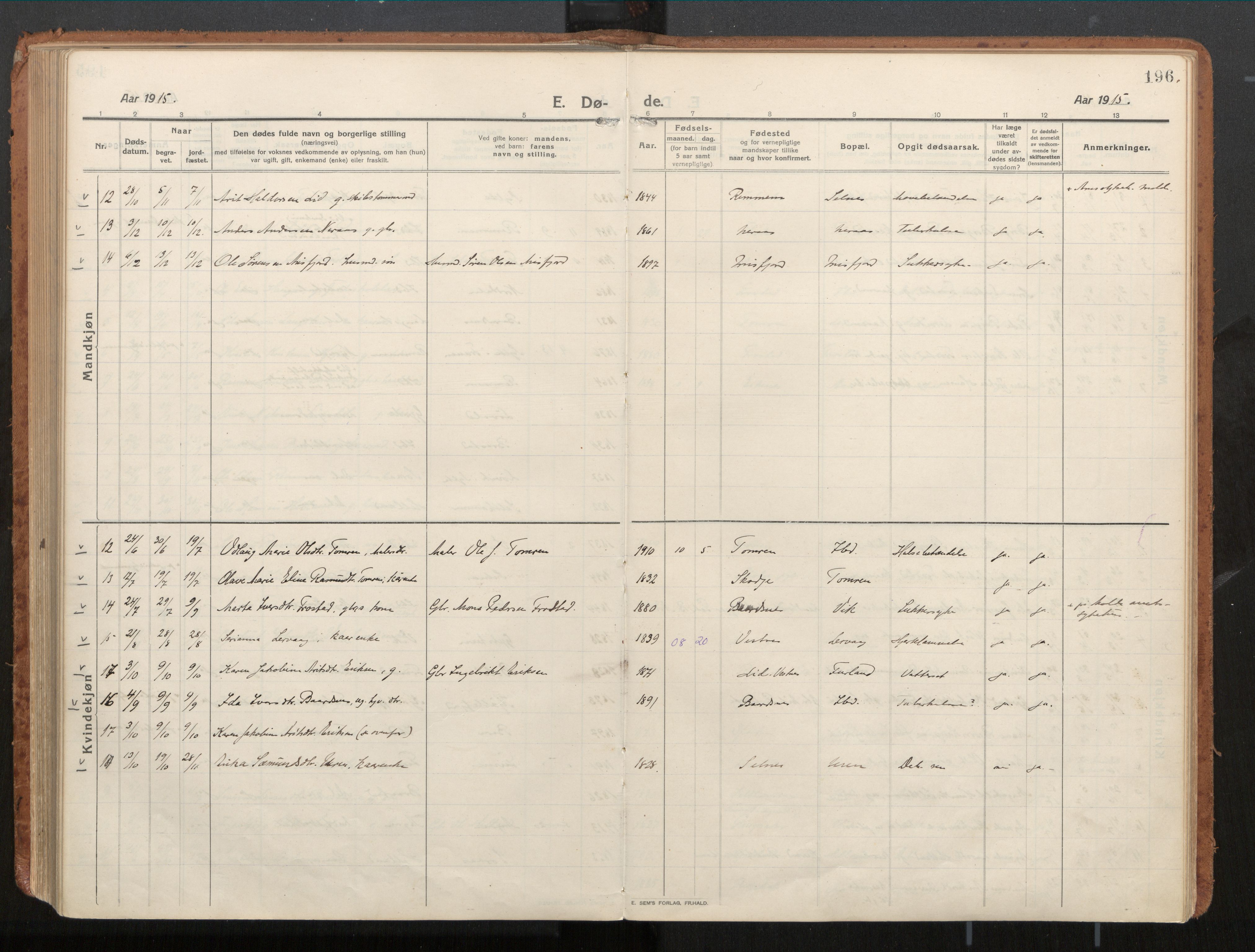 Ministerialprotokoller, klokkerbøker og fødselsregistre - Møre og Romsdal, AV/SAT-A-1454/539/L0534a: Parish register (official) no. 539A08, 1912-1935, p. 196