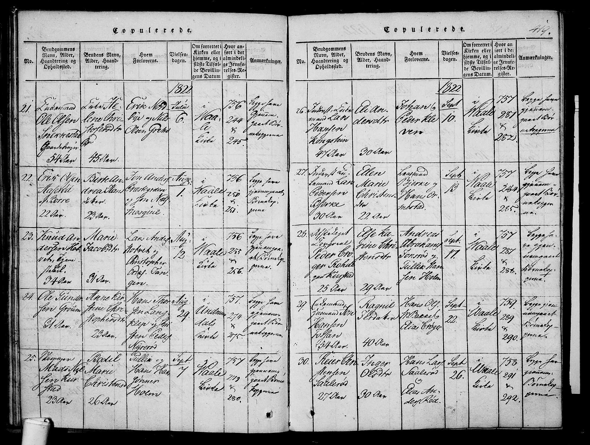 Våle kirkebøker, AV/SAKO-A-334/F/Fa/L0007: Parish register (official) no. I 7, 1814-1824, p. 418-419