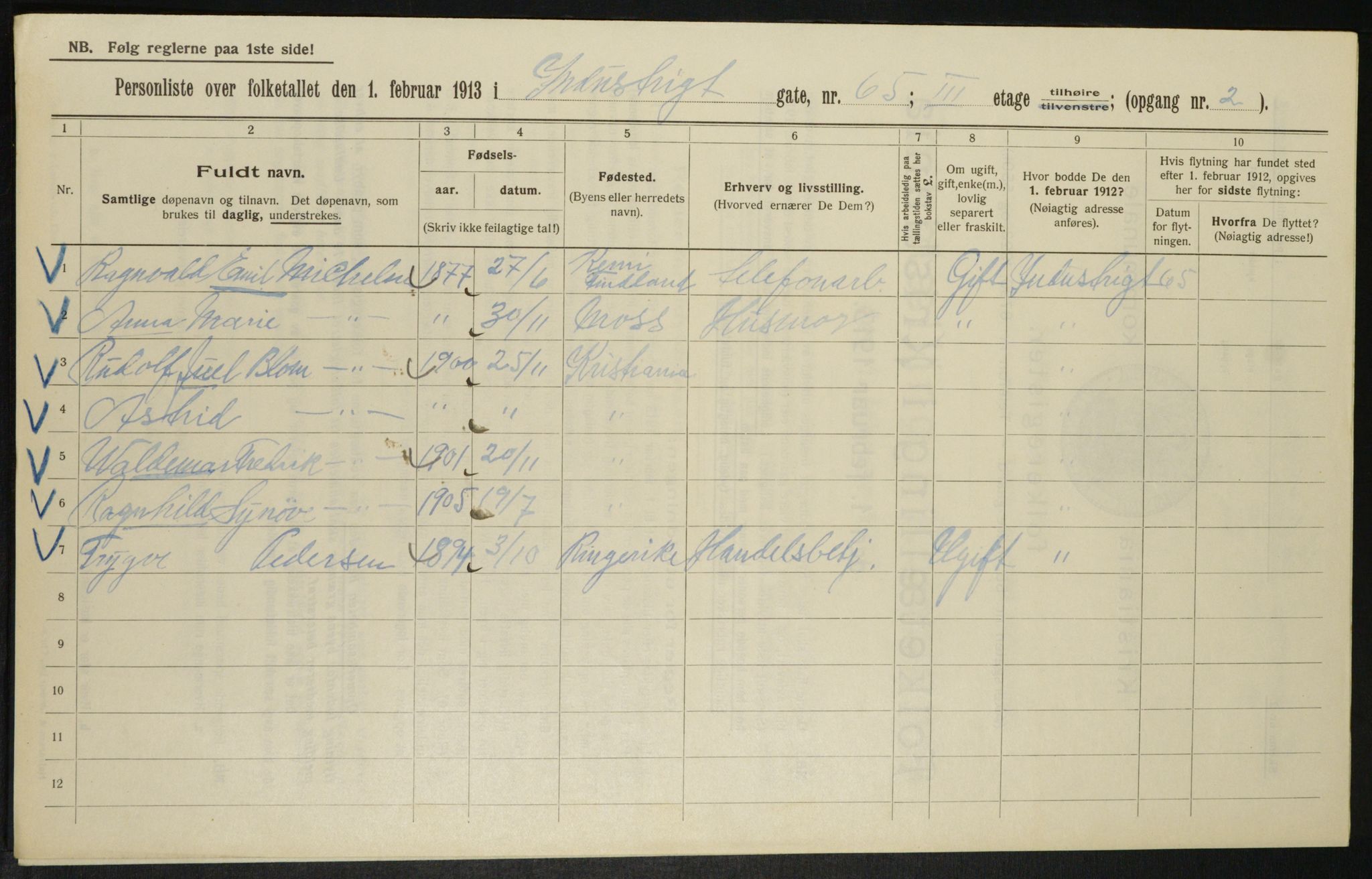 OBA, Municipal Census 1913 for Kristiania, 1913, p. 43535