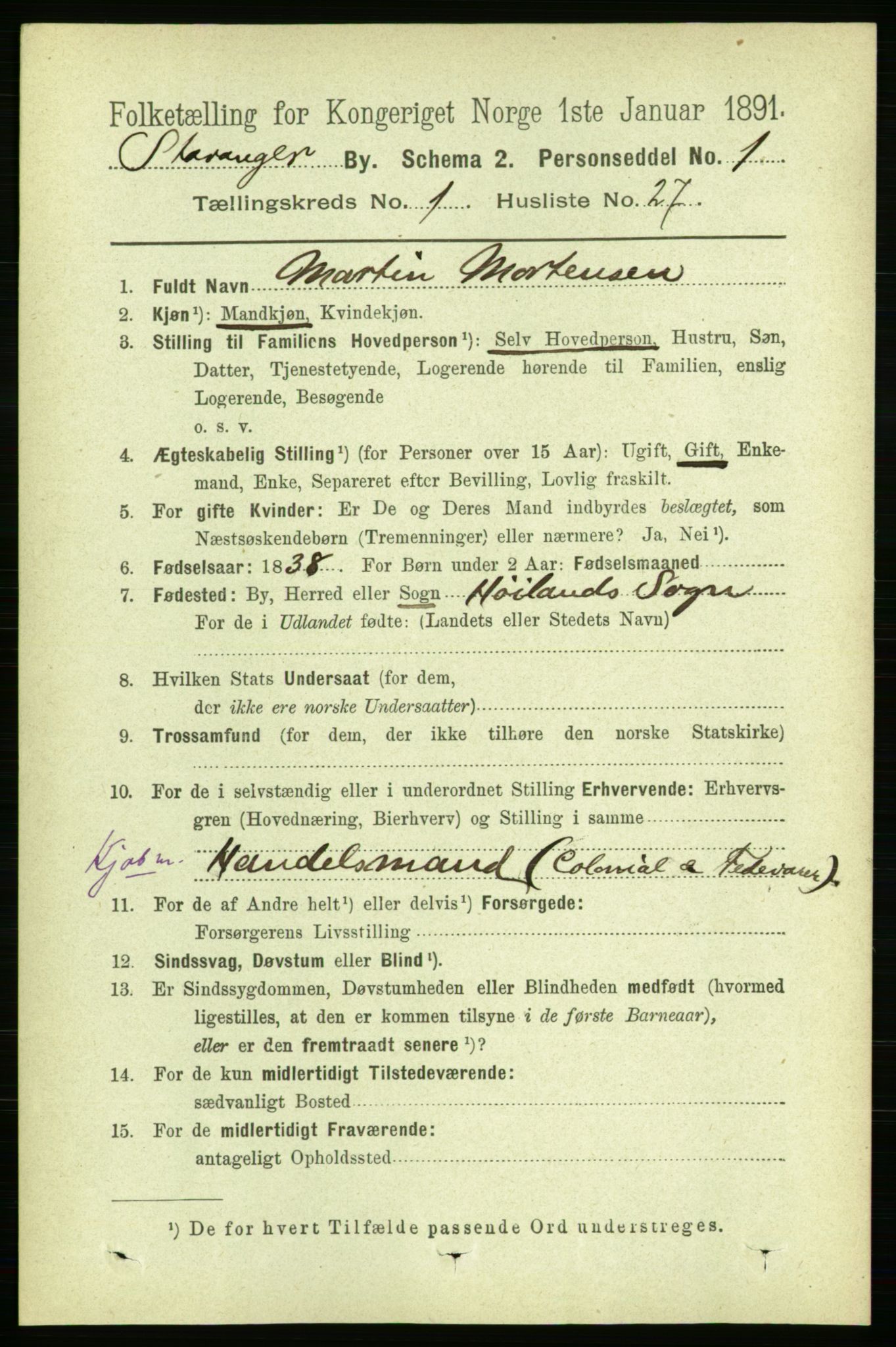 RA, 1891 census for 1103 Stavanger, 1891, p. 5355