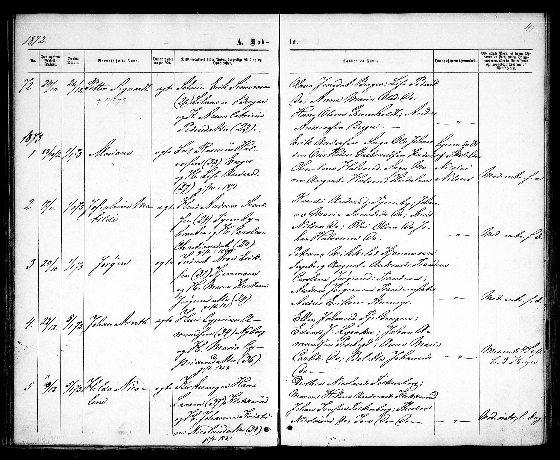 Rødenes prestekontor Kirkebøker, AV/SAO-A-2005/F/Fa/L0008: Parish register (official) no. I 8, 1869-1879, p. 41