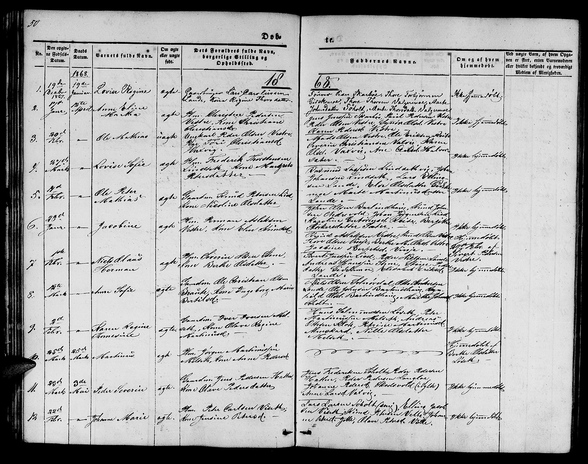 Ministerialprotokoller, klokkerbøker og fødselsregistre - Møre og Romsdal, SAT/A-1454/522/L0324: Parish register (copy) no. 522C03, 1854-1871, p. 50