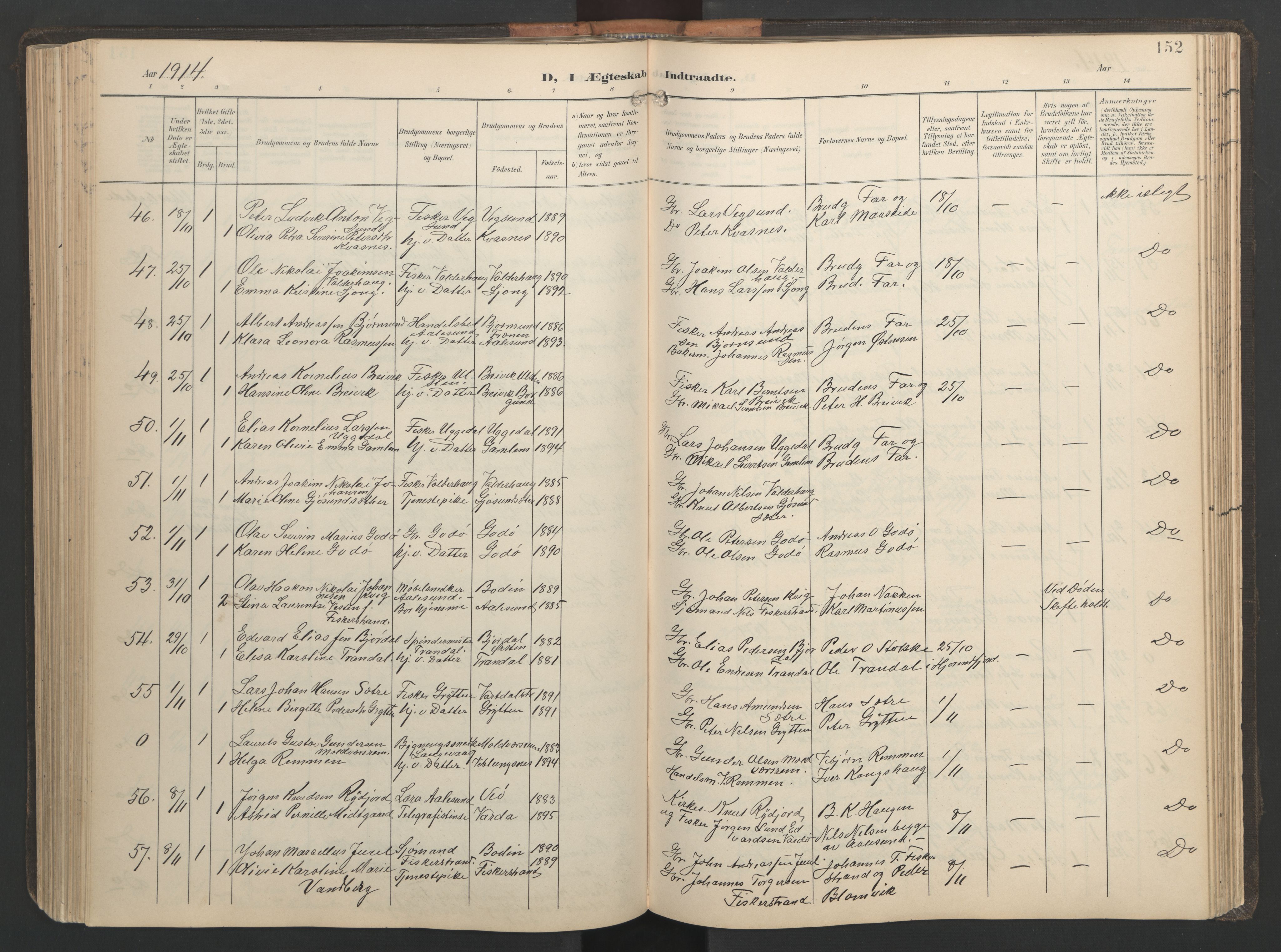 Ministerialprotokoller, klokkerbøker og fødselsregistre - Møre og Romsdal, AV/SAT-A-1454/528/L0433: Parish register (copy) no. 528C14, 1899-1922, p. 152