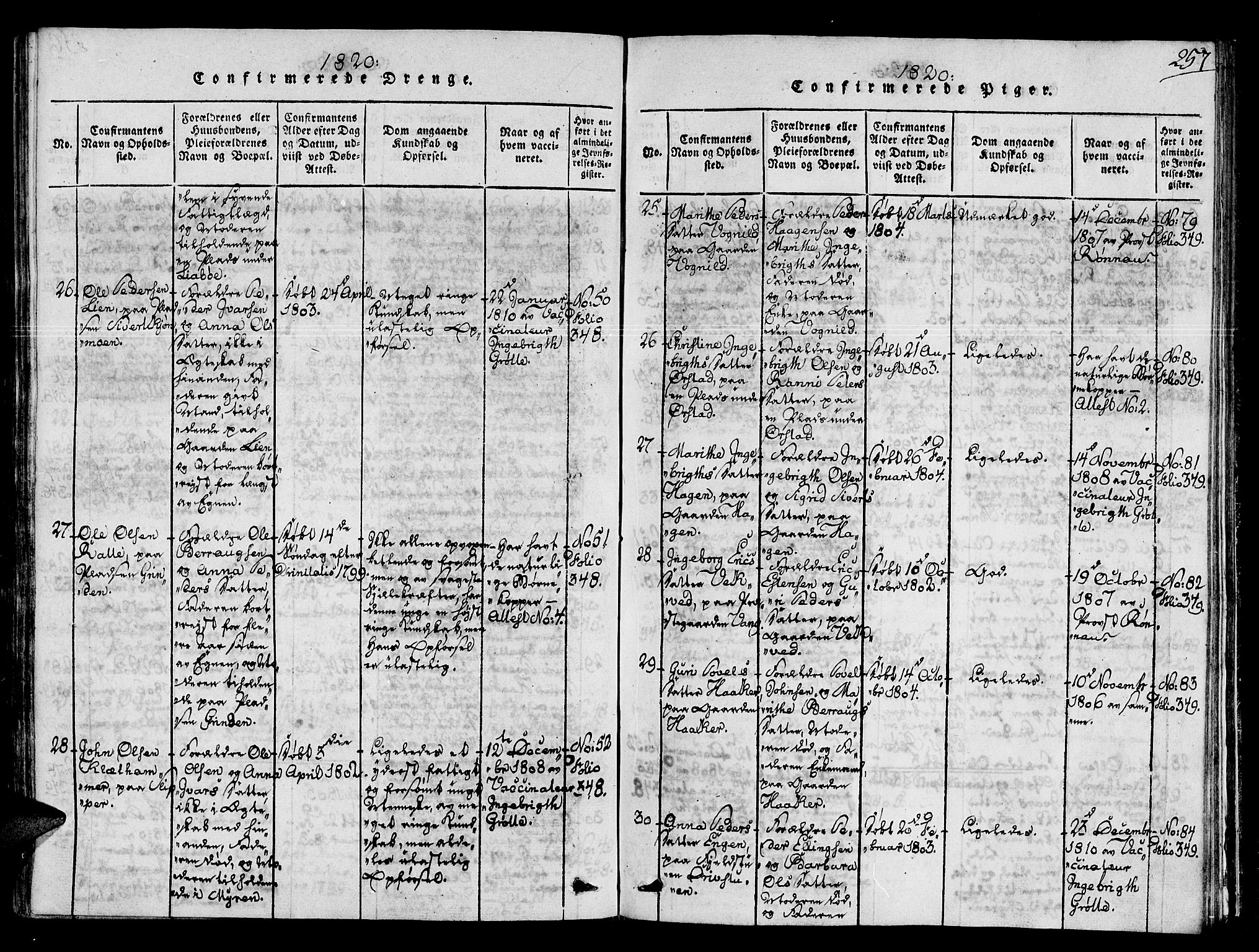 Ministerialprotokoller, klokkerbøker og fødselsregistre - Sør-Trøndelag, AV/SAT-A-1456/678/L0895: Parish register (official) no. 678A05 /1, 1816-1821, p. 257