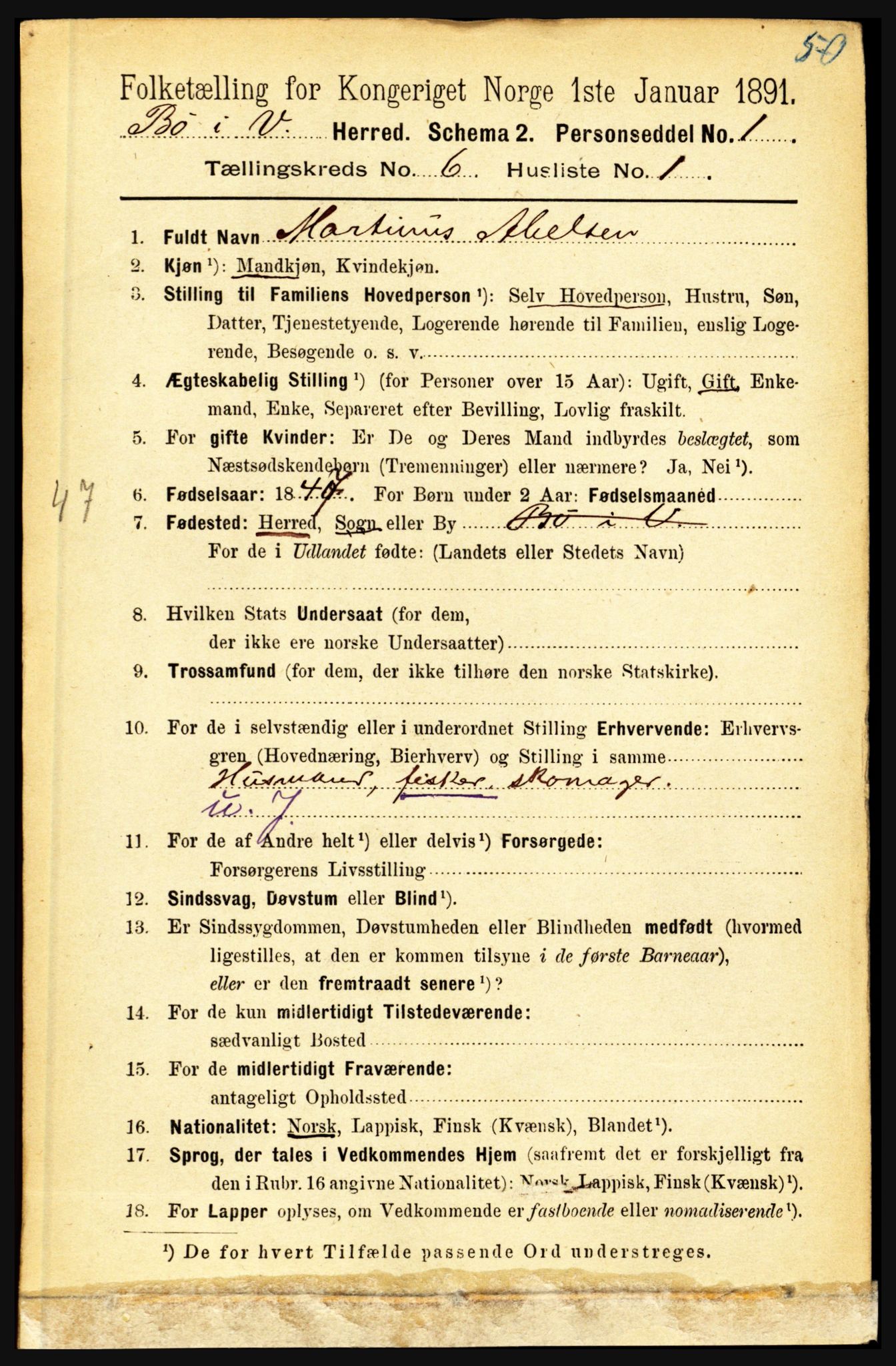 RA, 1891 census for 1867 Bø, 1891, p. 2153