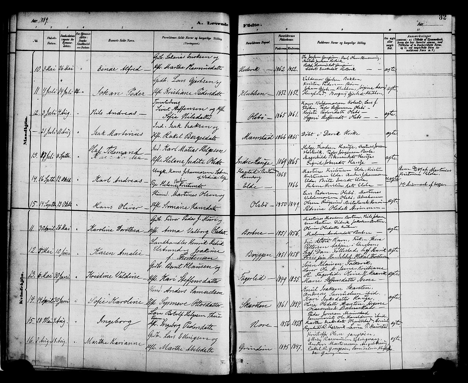 Davik sokneprestembete, SAB/A-79701/H/Haa/Haad/L0001: Parish register (official) no. D 1, 1882-1900, p. 32