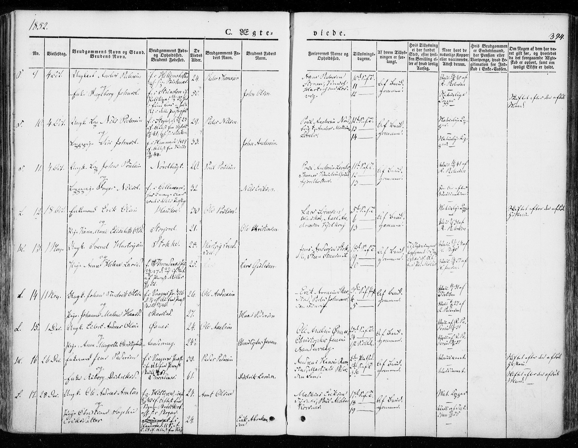 Ministerialprotokoller, klokkerbøker og fødselsregistre - Nordland, AV/SAT-A-1459/872/L1033: Parish register (official) no. 872A08, 1840-1863, p. 394