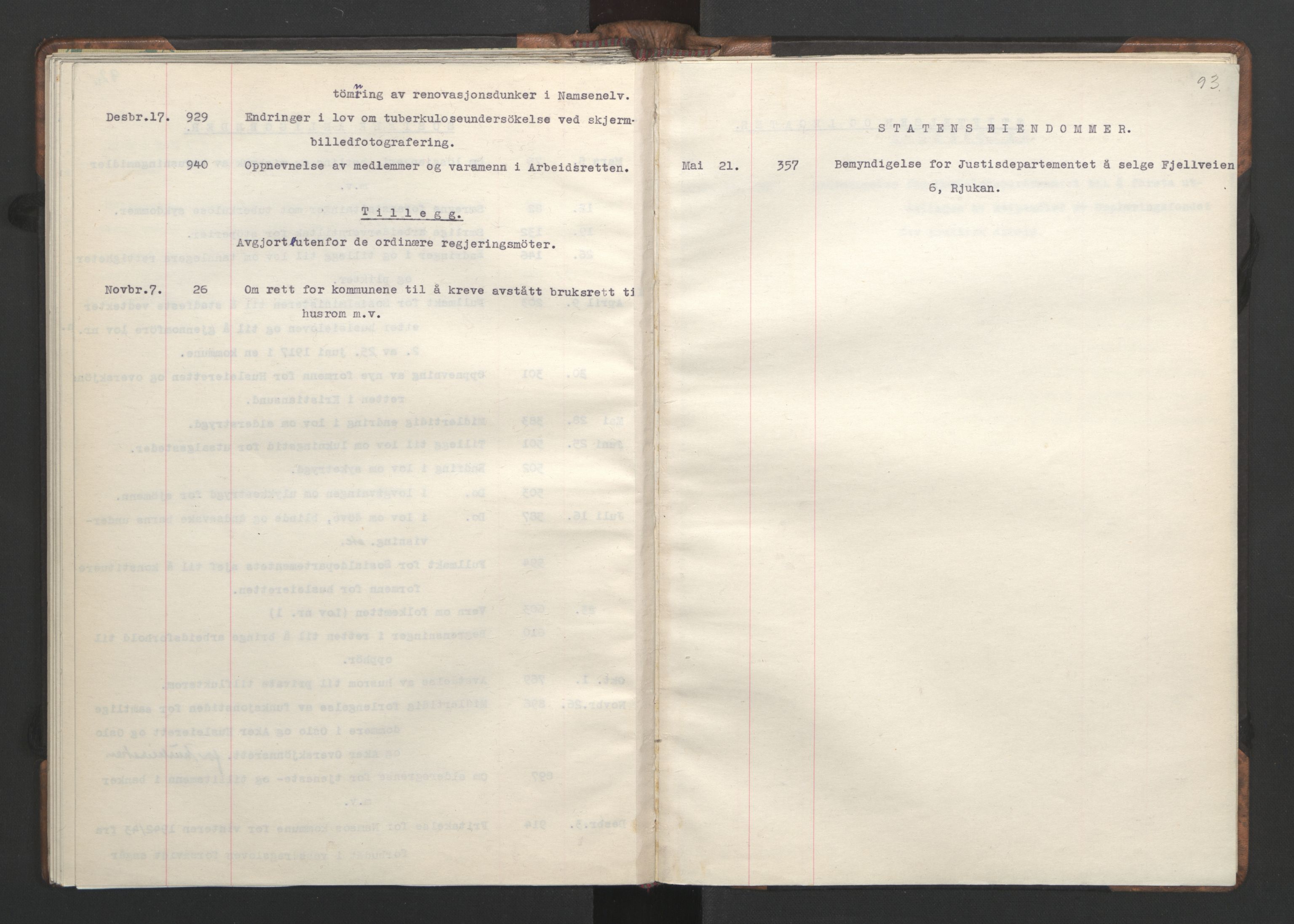 NS-administrasjonen 1940-1945 (Statsrådsekretariatet, de kommisariske statsråder mm), AV/RA-S-4279/D/Da/L0002: Register (RA j.nr. 985/1943, tilgangsnr. 17/1943), 1942, p. 96