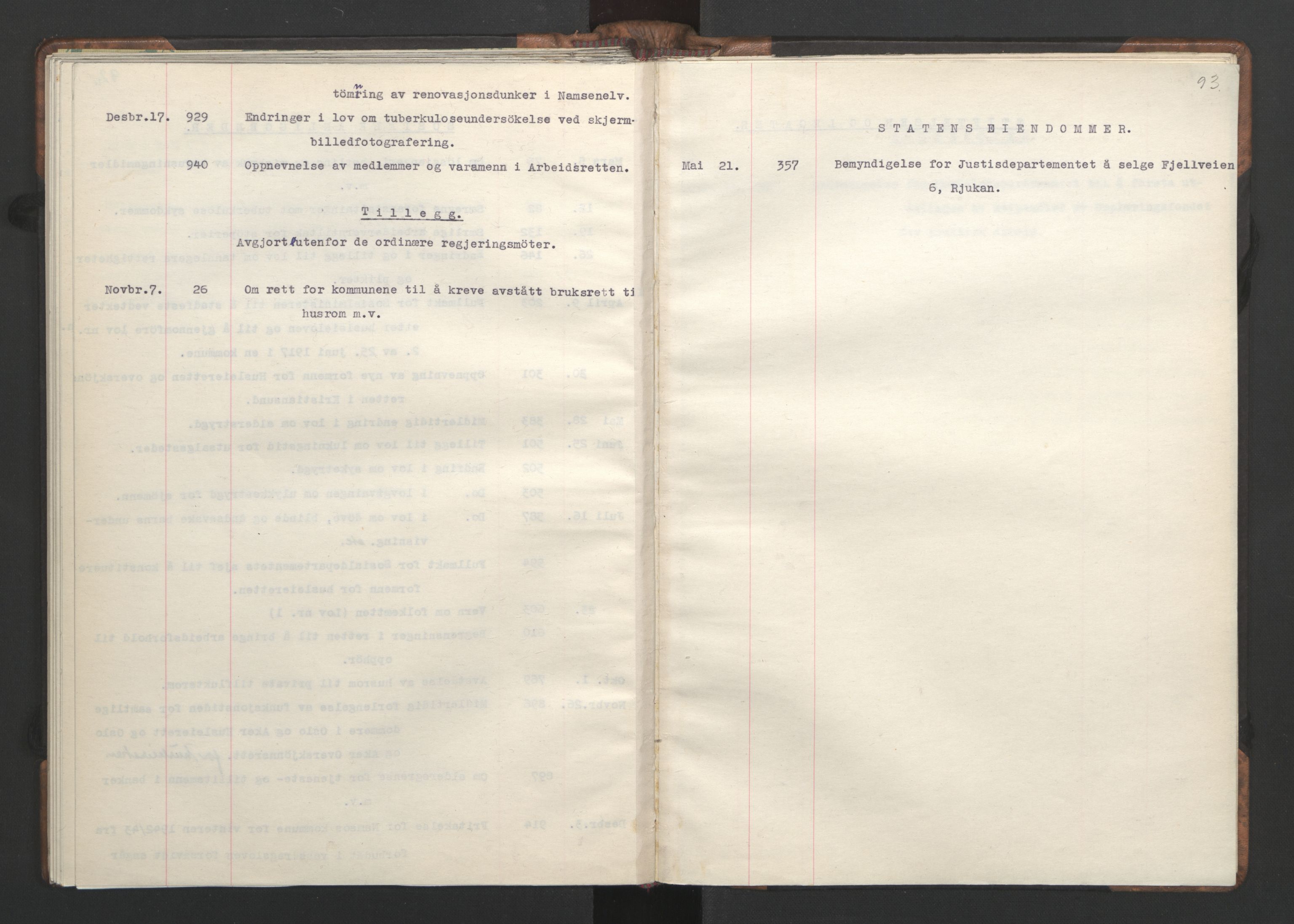 NS-administrasjonen 1940-1945 (Statsrådsekretariatet, de kommisariske statsråder mm), RA/S-4279/D/Da/L0002: Register (RA j.nr. 985/1943, tilgangsnr. 17/1943), 1942, p. 96