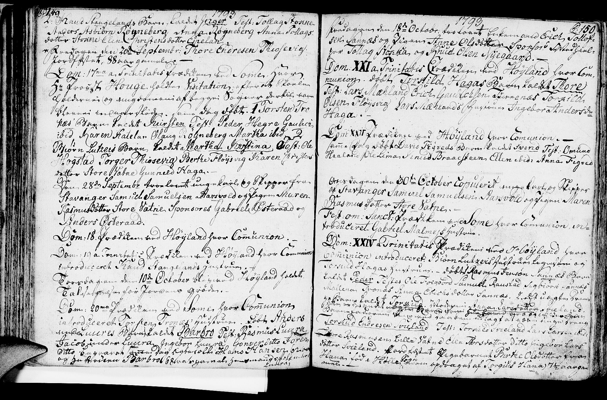 Høyland sokneprestkontor, SAST/A-101799/001/30BA/L0004: Parish register (official) no. A 4, 1784-1803, p. 149-150