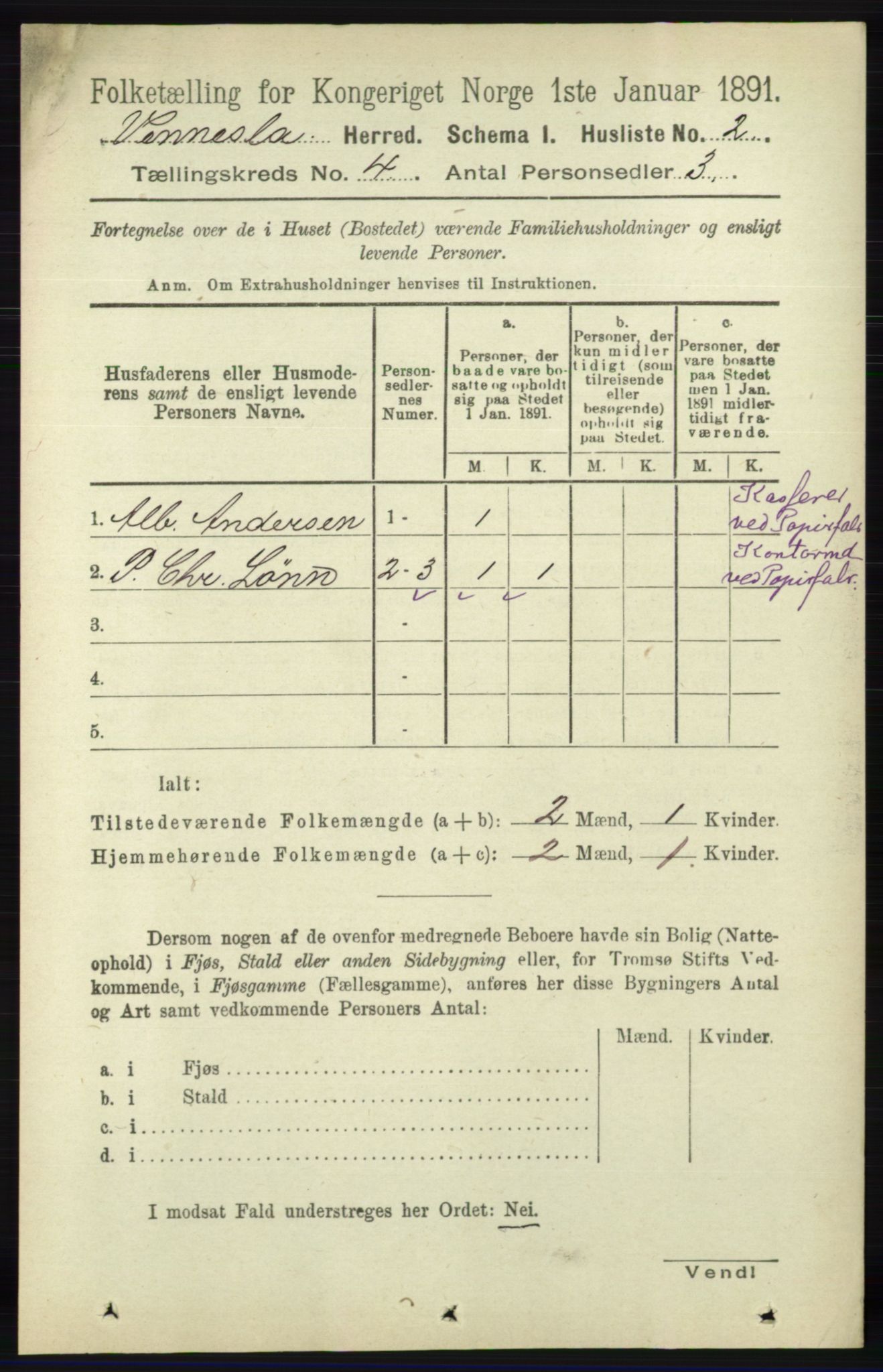 RA, 1891 census for 1014 Vennesla, 1891, p. 839