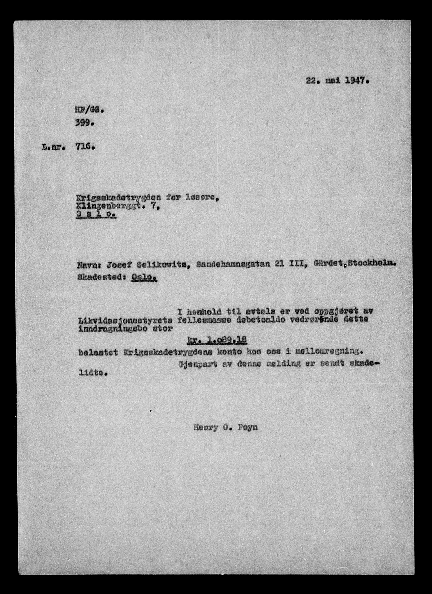 Justisdepartementet, Tilbakeføringskontoret for inndratte formuer, AV/RA-S-1564/H/Hc/Hcc/L0981: --, 1945-1947, p. 8