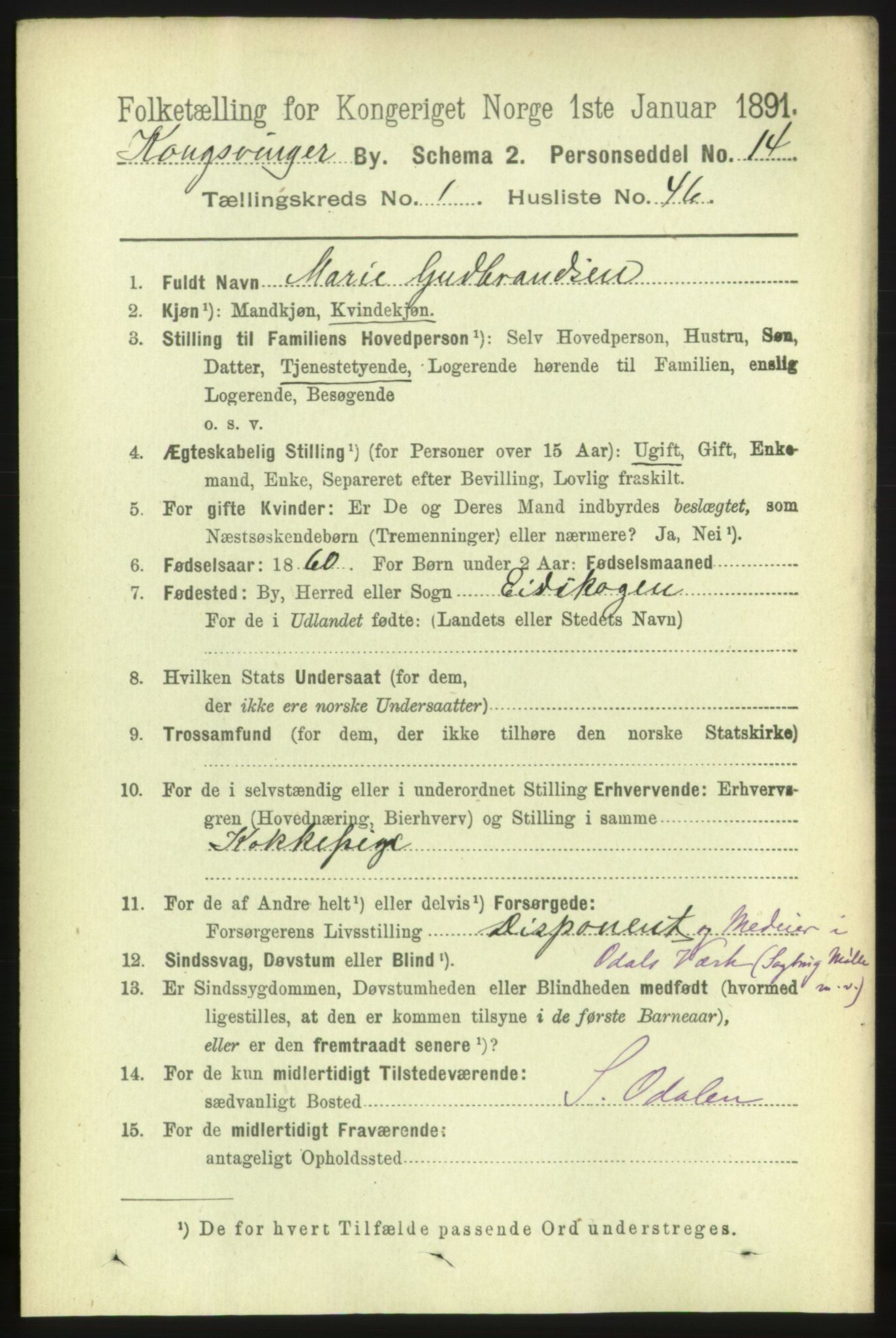 RA, 1891 census for 0402 Kongsvinger, 1891, p. 783