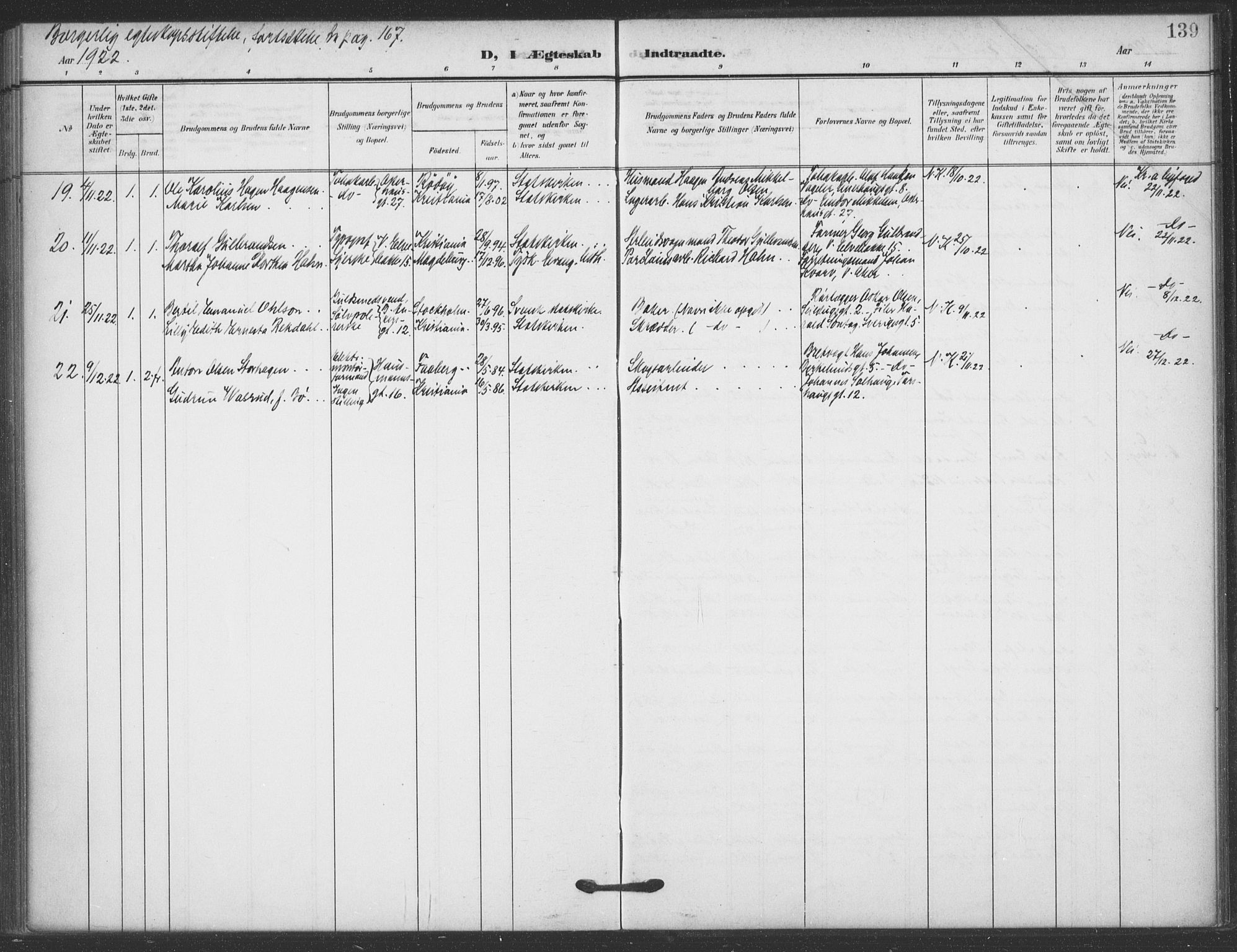 Jakob prestekontor Kirkebøker, SAO/A-10850/F/Fa/L0010: Parish register (official) no. 10, 1908-1922, p. 139