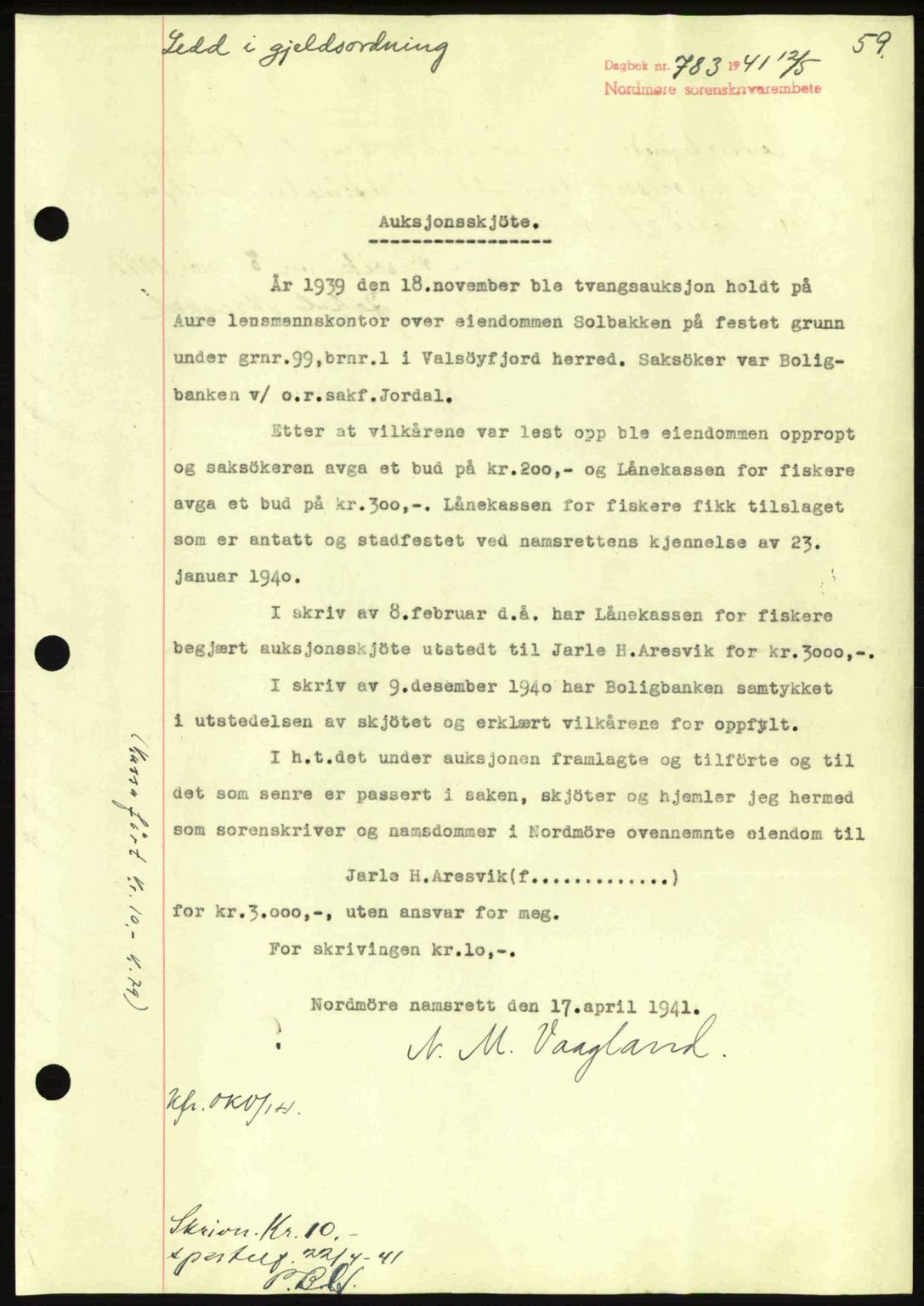 Nordmøre sorenskriveri, SAT/A-4132/1/2/2Ca: Mortgage book no. A90, 1941-1941, Diary no: : 783/1941