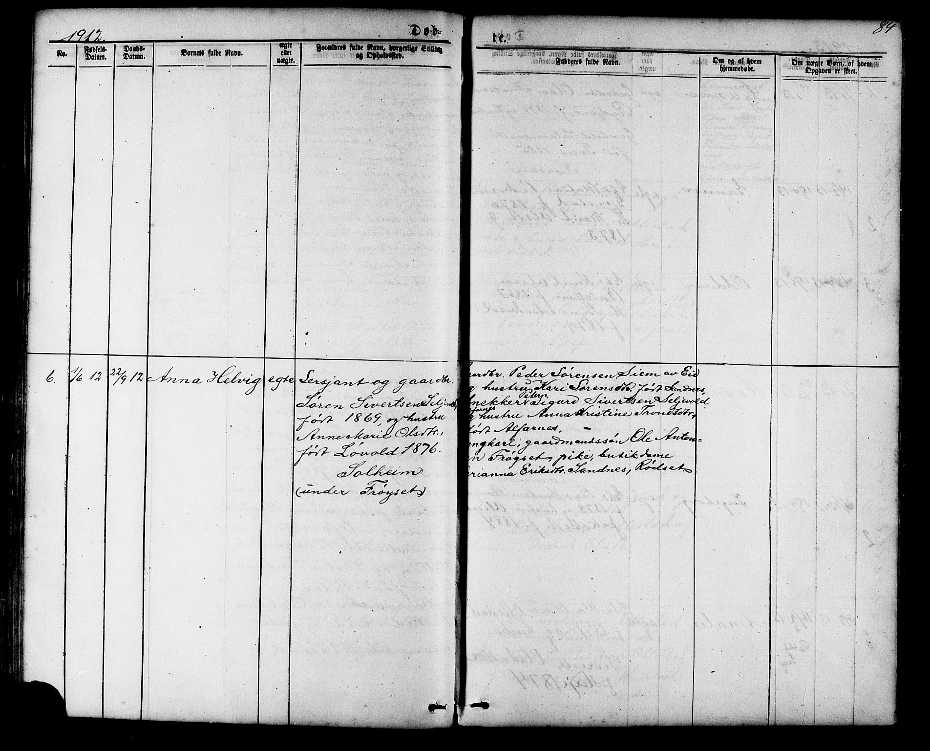 Ministerialprotokoller, klokkerbøker og fødselsregistre - Møre og Romsdal, SAT/A-1454/548/L0614: Parish register (copy) no. 548C02, 1867-1917, p. 84