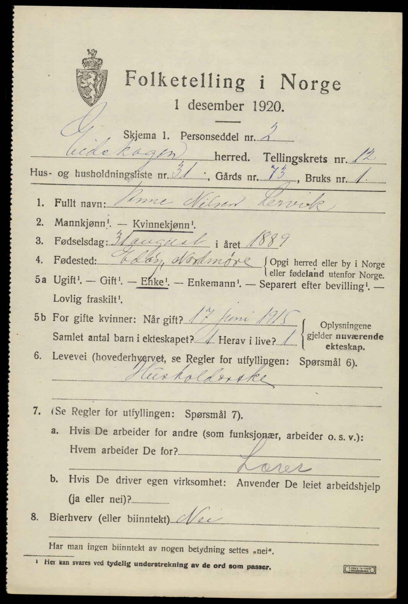 SAH, 1920 census for Eidskog, 1920, p. 12115