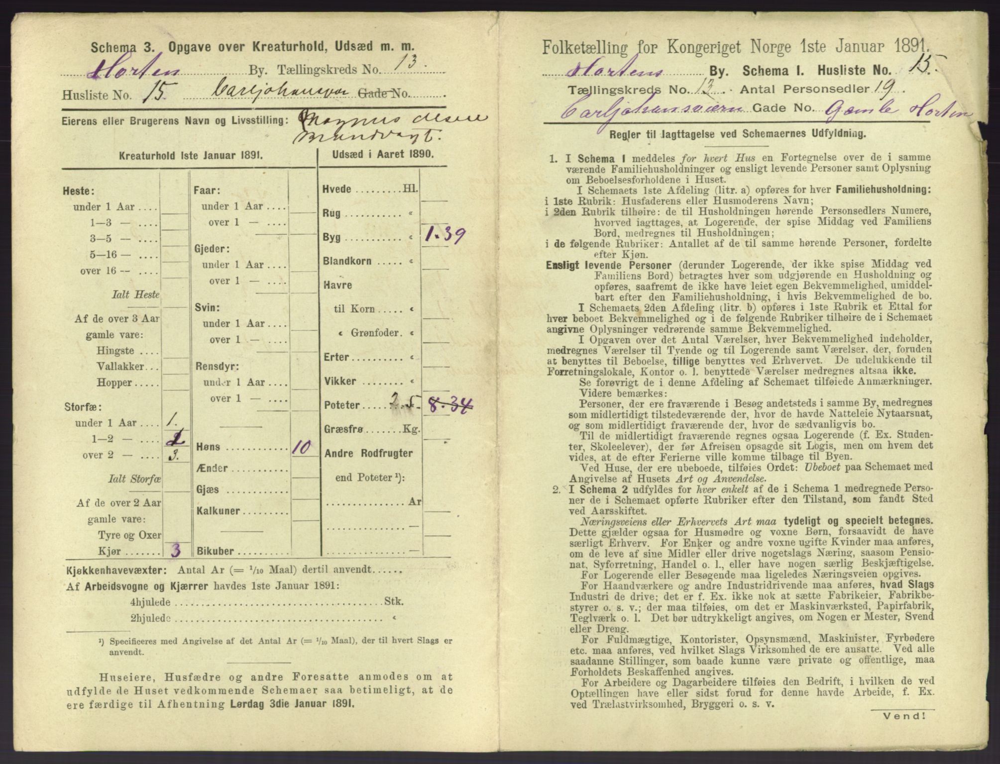 RA, 1891 census for 0703 Horten, 1891, p. 1513