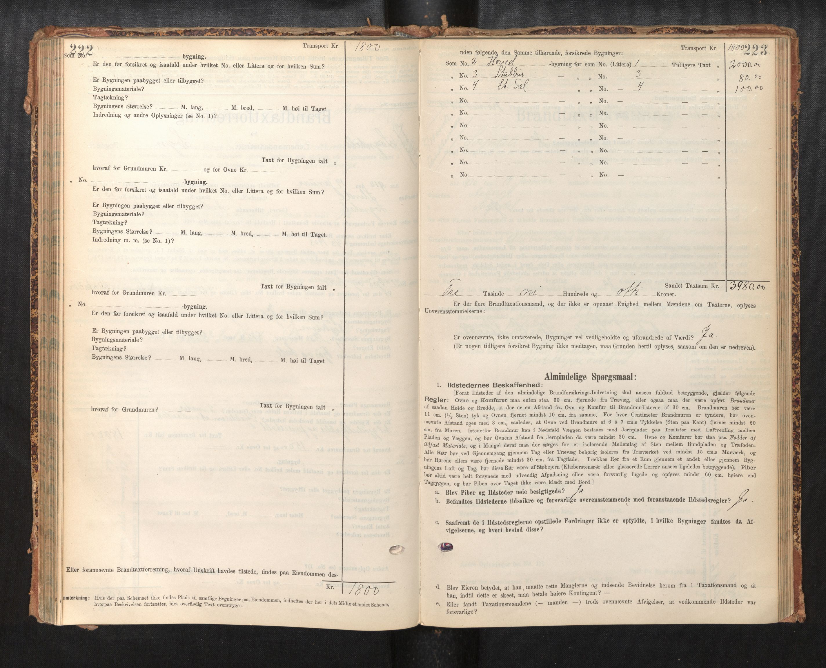 Lensmannen i Sogndal, AV/SAB-A-29901/0012/L0009: Branntakstprotokoll, skjematakst, 1901-1914, p. 222-223