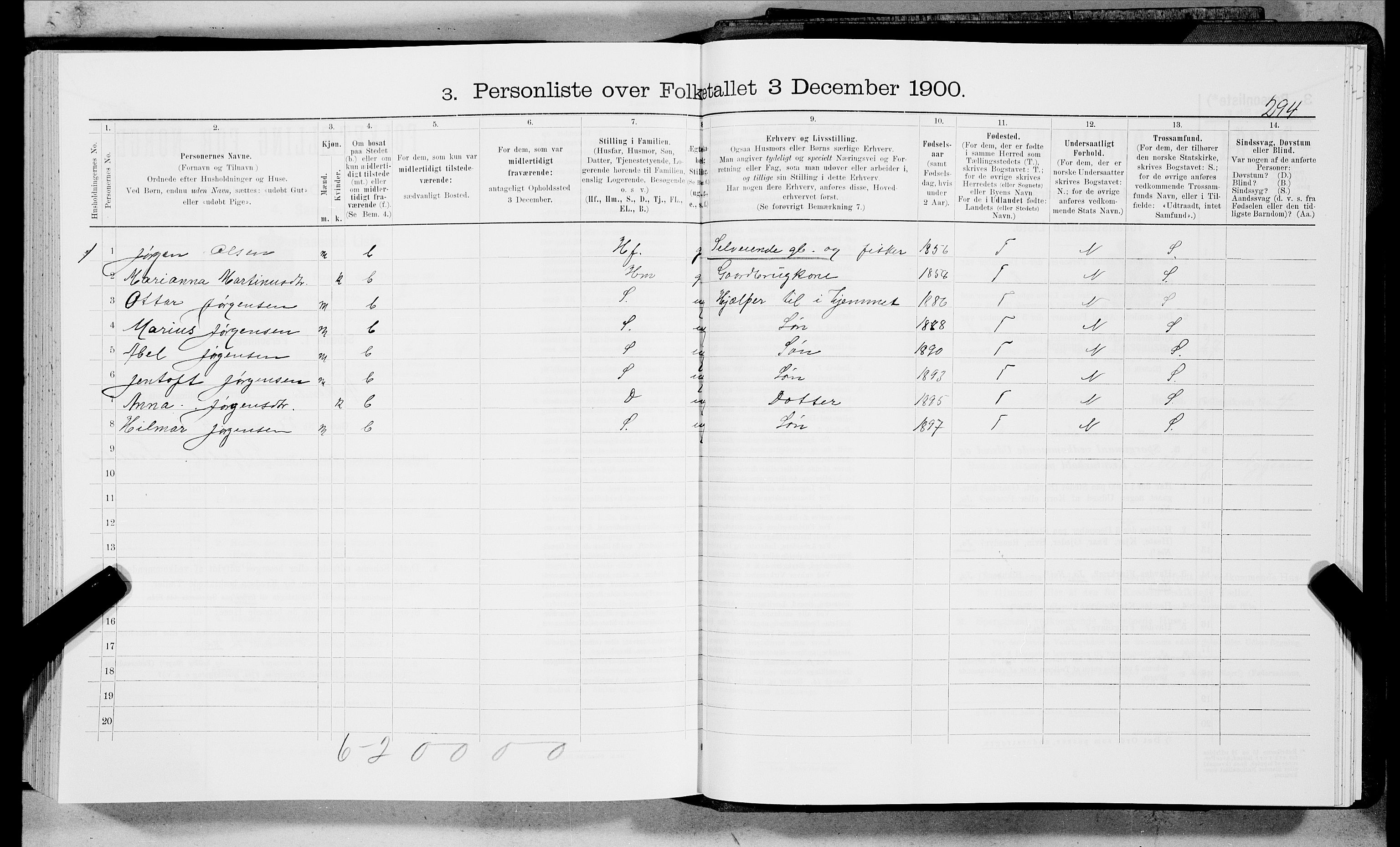 SAT, 1900 census for Ankenes, 1900, p. 291