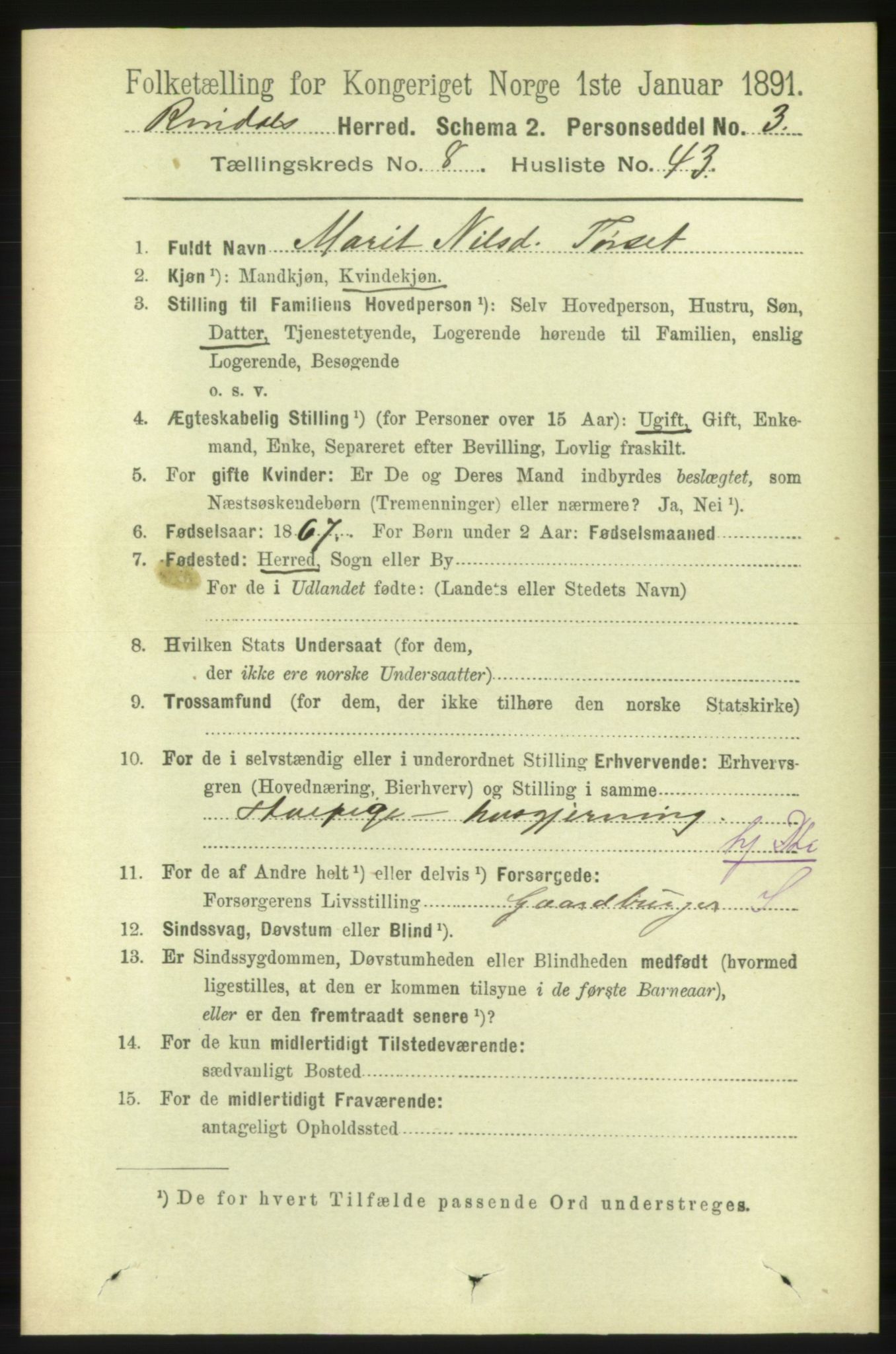 RA, 1891 census for 1567 Rindal, 1891, p. 2760